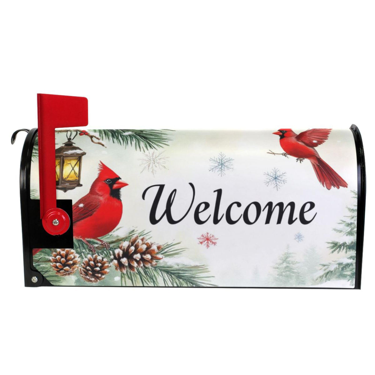 Welcome Winter Cardinal Birds Magnetic Mailbox Covers Christmas Snowflake Poinsettia Mailbox Cover Over Size Full Magnet Garden Yard Porch Mail Boxes Cover Holiday Decorations 25" L x 21" W