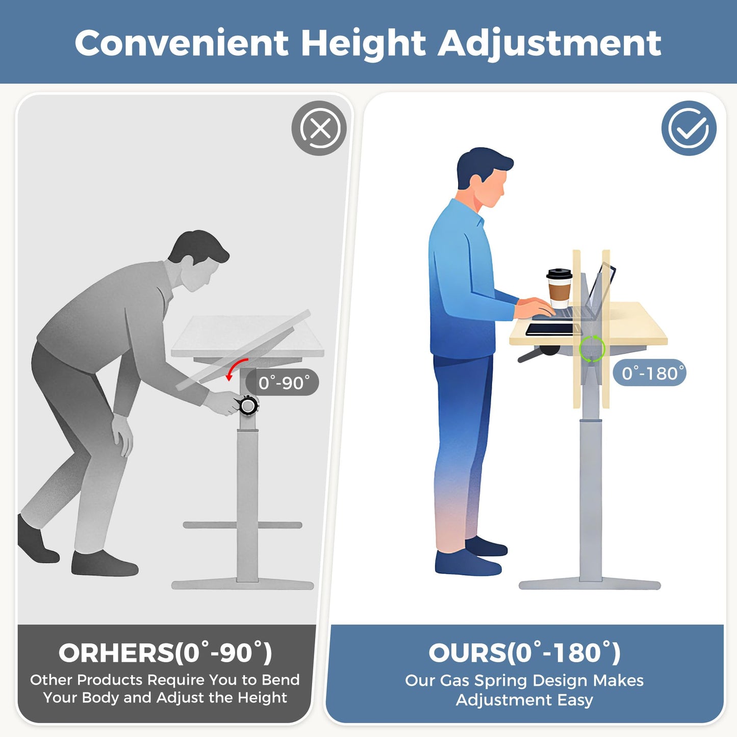 DUMOS Mobile Standing Desk, Height-Adjustable Computer Cart with Pneumatic Lift, Portable Computer Workstation Cart for Bed, Couch, Office, Sofa, Black