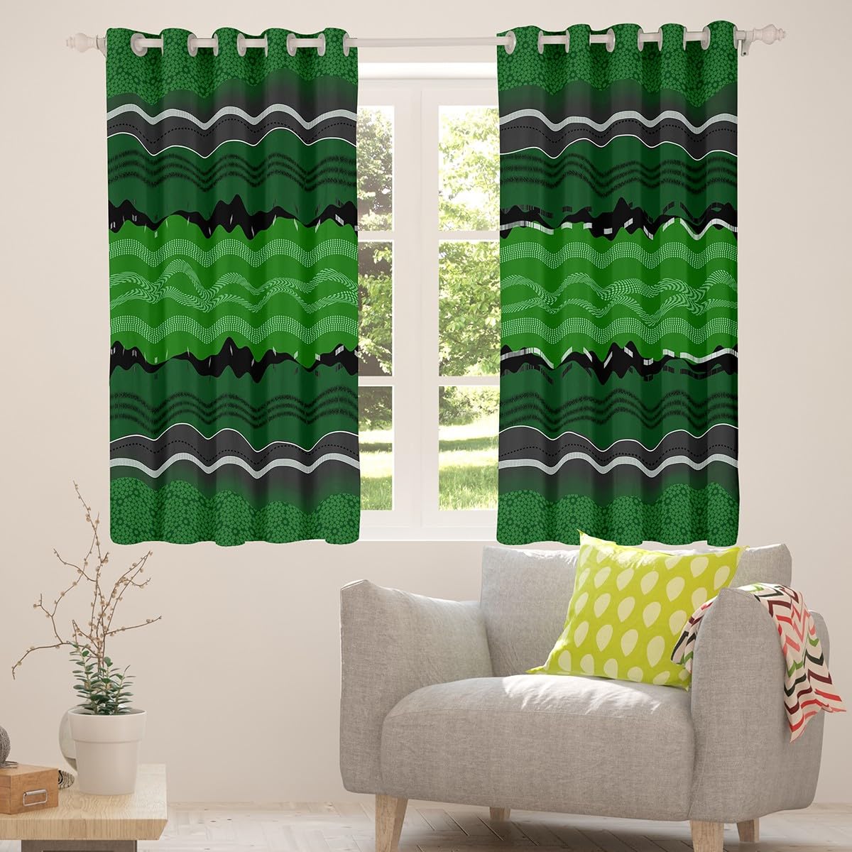 Feelyou Abstract Stripe Curtains for Bedroom Living Room Green Abstract Stripe Blackout Darkening Drapes Geometric Window Treatments, 2 Panels 38 x 45 Inch Room Decor