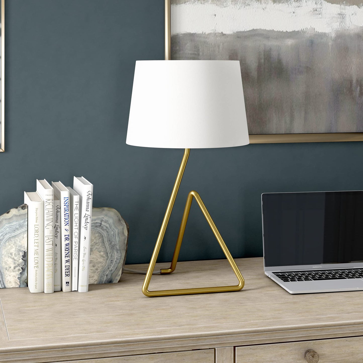 Henn&Hart 22" Metal Table Lamp with Fabric Shade in Brushed Brass, for Home, Living Room, Bedroom, Entertainment Room, Office, Kitchen, Dining