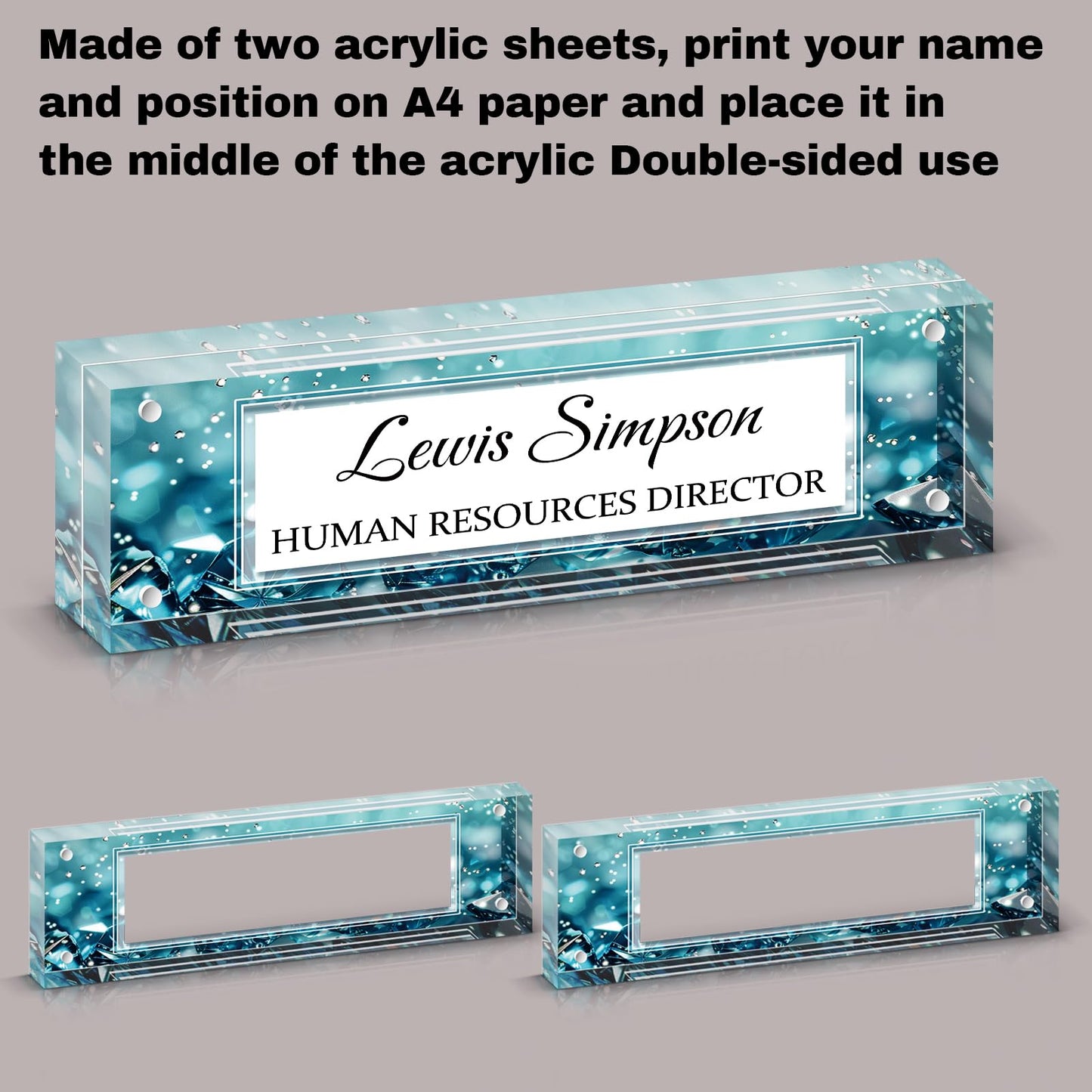 HETOOSHI Desk Name Plate Personalized, Desk Double sided pattern Name Plate Personalized Office Desk Decor for Women and Men , Teacher Nurse Boss Employee Appreciation Gifts (Green diamonds, fixed pattern)