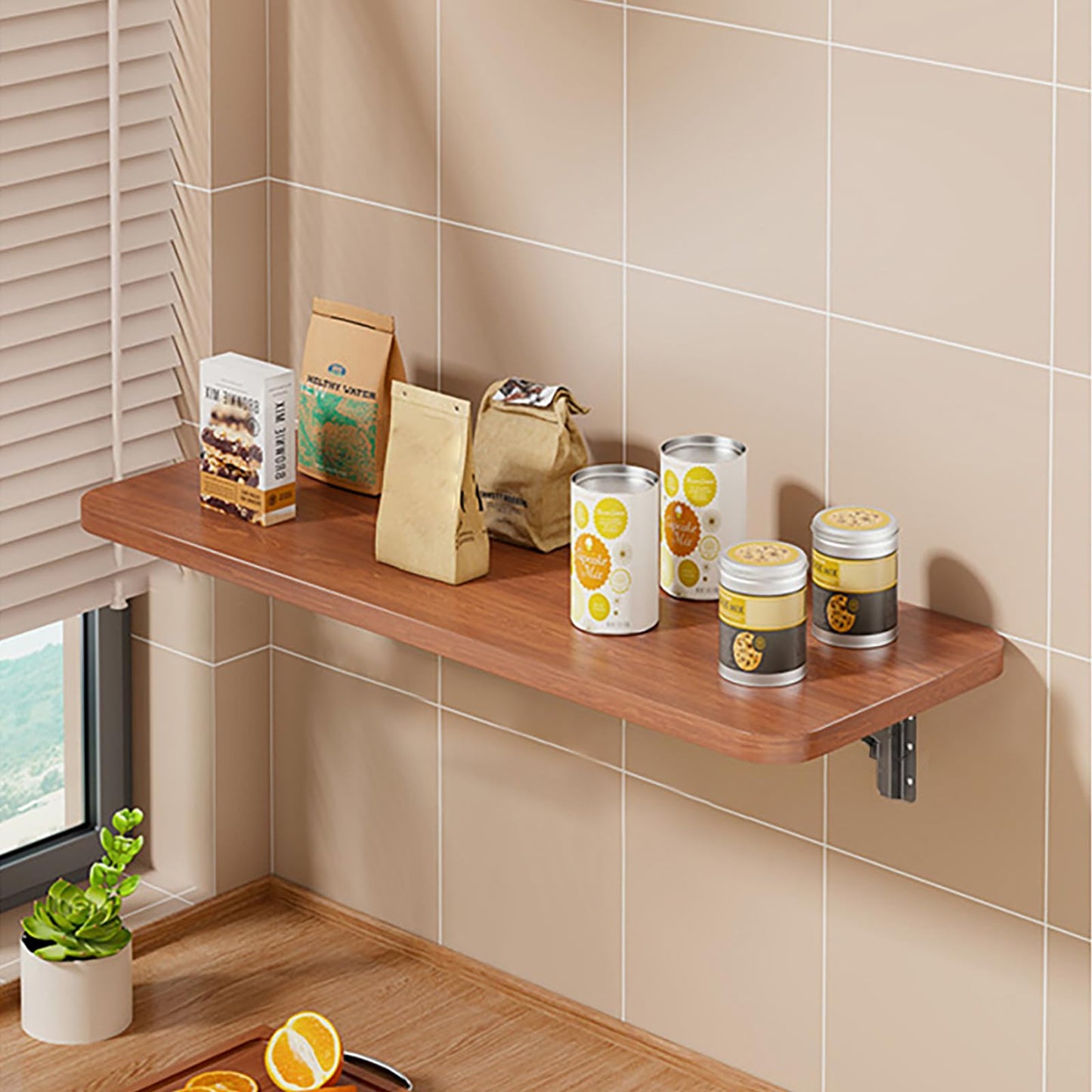 Foldable Wall-Mounted Table Space-Saving Teak Desk for Small Rooms/Home/Office/Laundry/Kitchen 140x20cm (55.1x7.8in) - Perfect for Compact Living