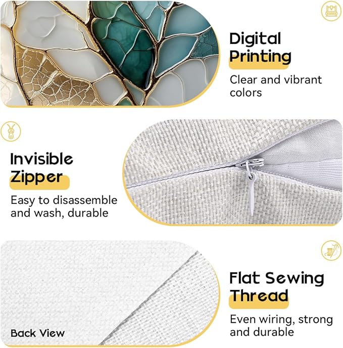 OBSEDE Teal and Gold Leaf Decorative Throw Pillow Covers 18x18 Set of 4