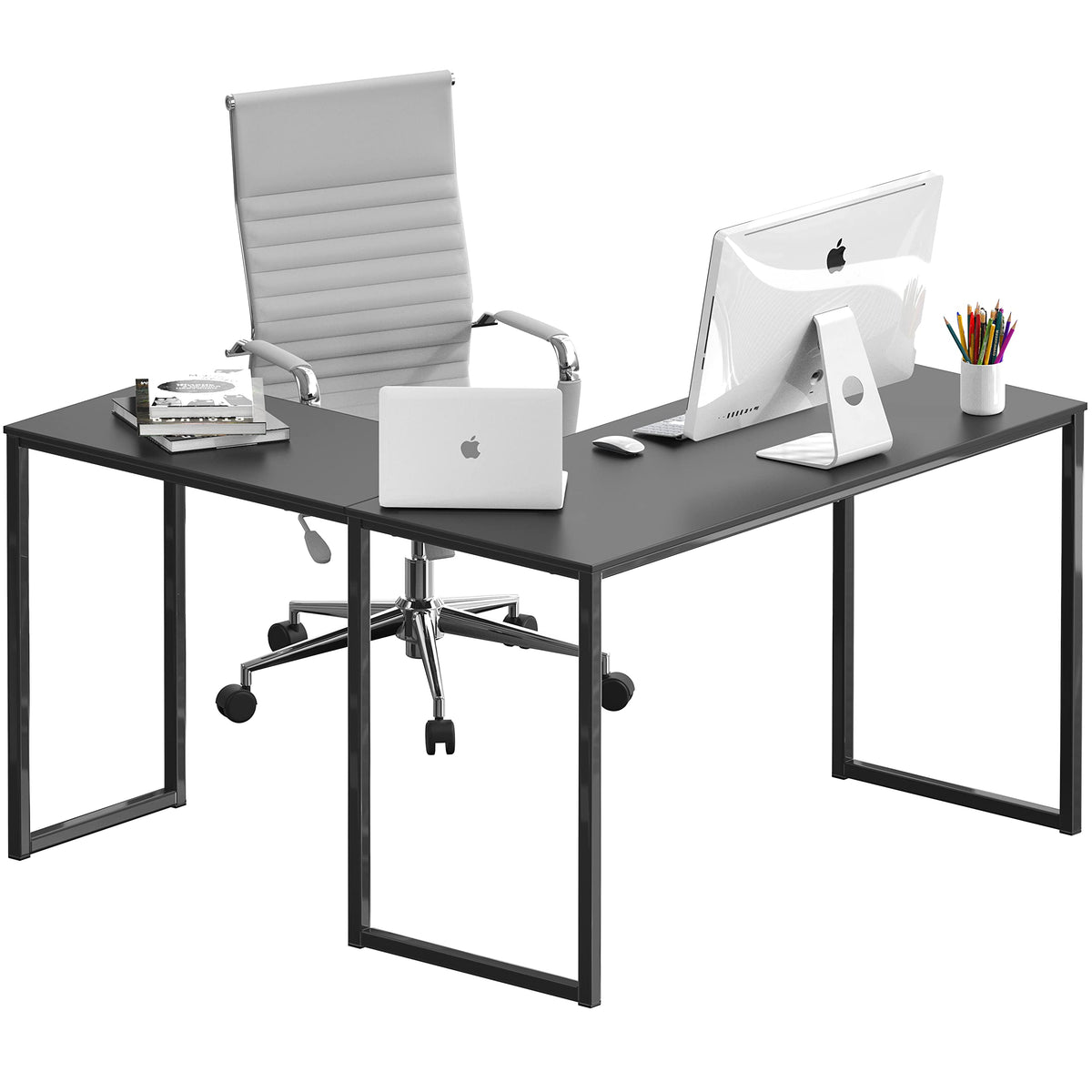 SHW Mission 48 x 48 Inches L-Shape Home Office Computer Desk, Black