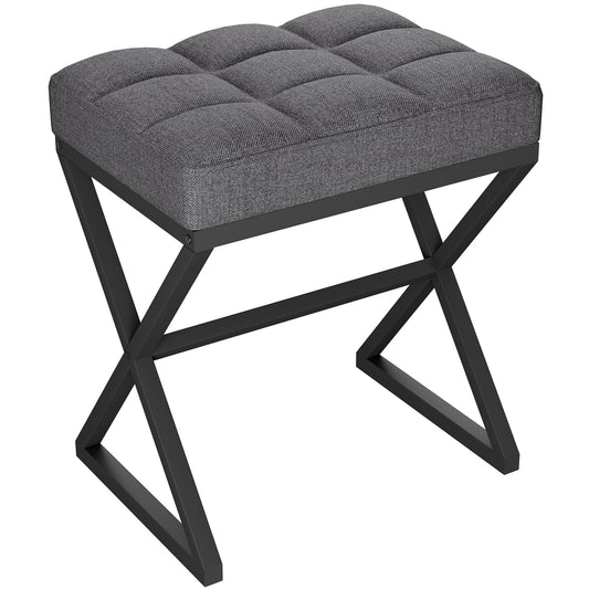 YMYNY Vanity Stool, Linen Footrest, Ottoman Bench with X-Shaped Metal Legs, Makeup Dressing Stool for Vanity, Living Room, Bedroom, Entryway, Hallways 15.74" D×11.81" W×18.11" H Grey UHBD033G