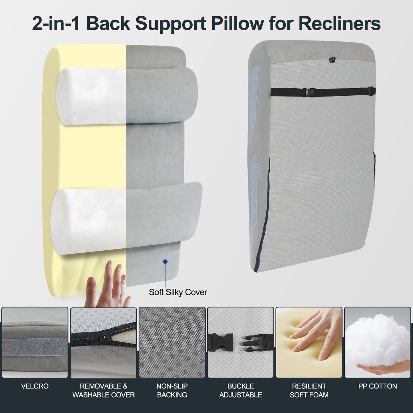 BYTLK 2-in-1 Neck & Lumbar Support Pillow with Adjustable Height and Ergonomic backrest Design, Suitable for recliners, Sofas, high-Back Rocking Chairs, Relieve Back Pressure.