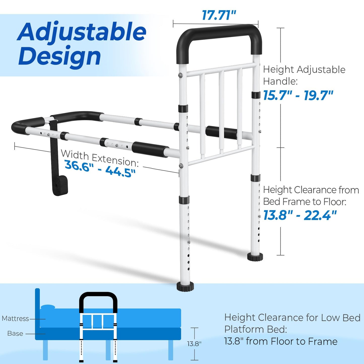 BigDolphin Bed Assist Rail for Elderly - ASTM Approved, 400 LBS Capacity, Tool-Free, Stable Bed Assist Rails for Seniors with Ergonomic Non-Slip Handle & Storage Pocket