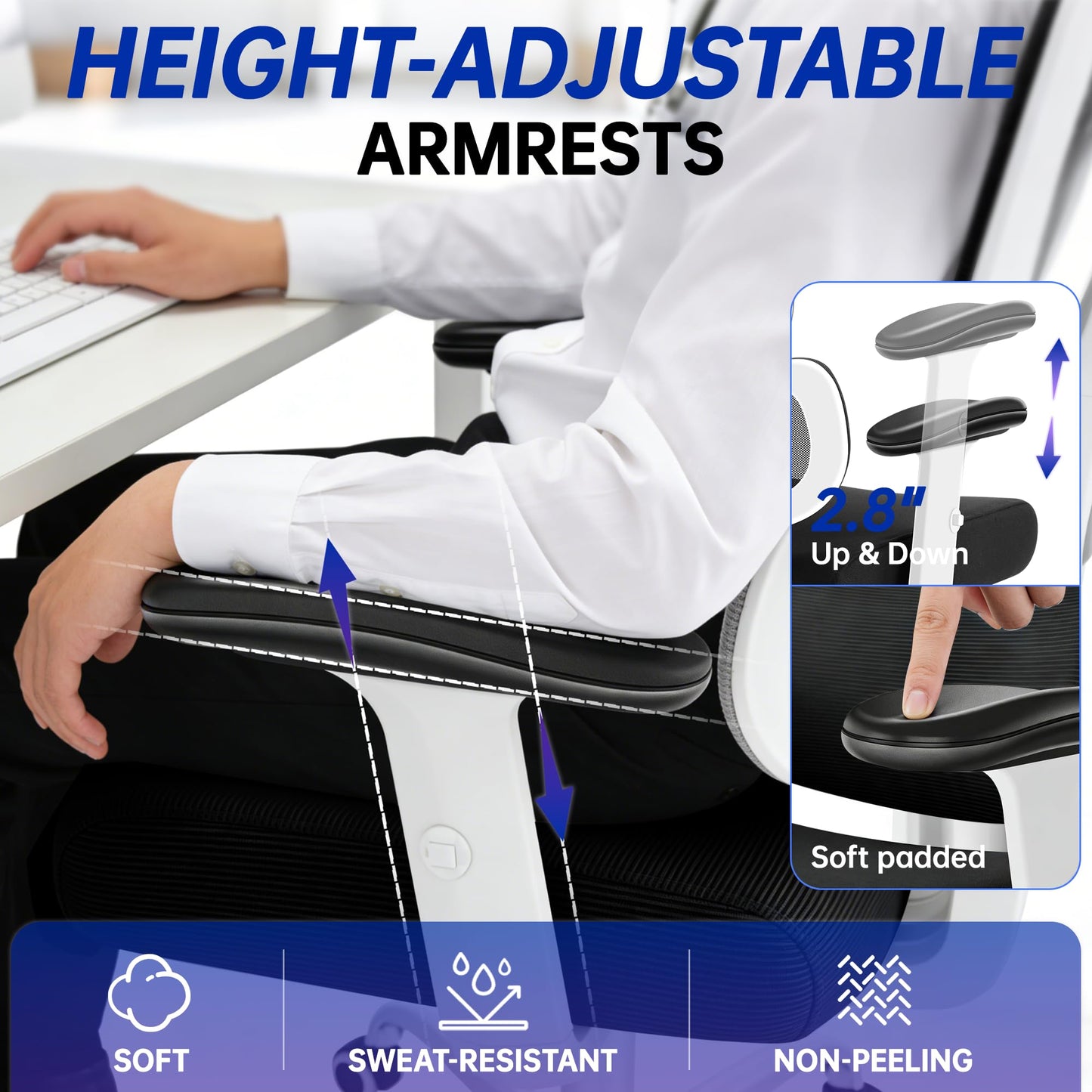 Hayelf Ergonomic Office Chair, High Back Mesh Computer Chair with Comfortable Adaptive Lumbar Support, Built-in Coat Hanger, SGS Class 4 Gas Lift, Heavy Duty 300lbs for Long Hours Home Office