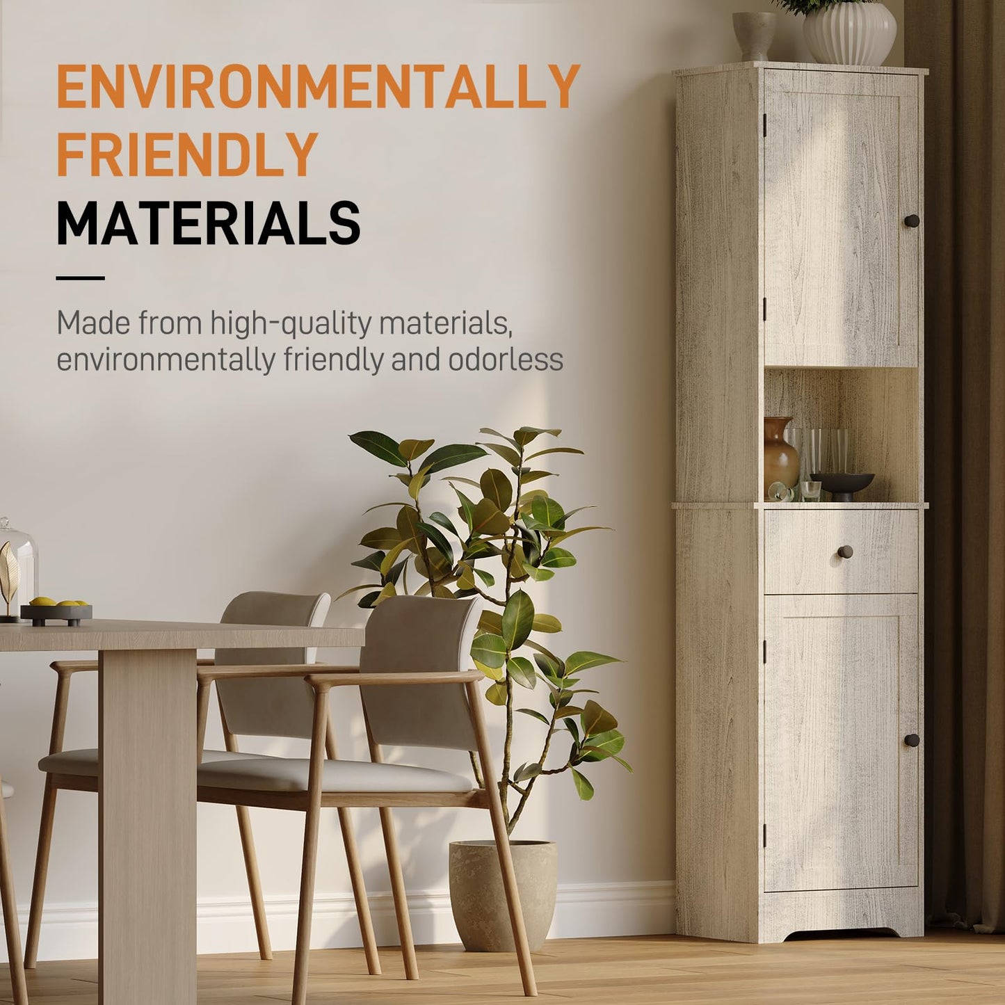 Viaozutis Tall Bathroom Cabinet, Storage Cabinet with 2 Doors & 2Drawer, with Ajustable Shelve, for Bathrooms, Kitchens,Entrances（Grey）