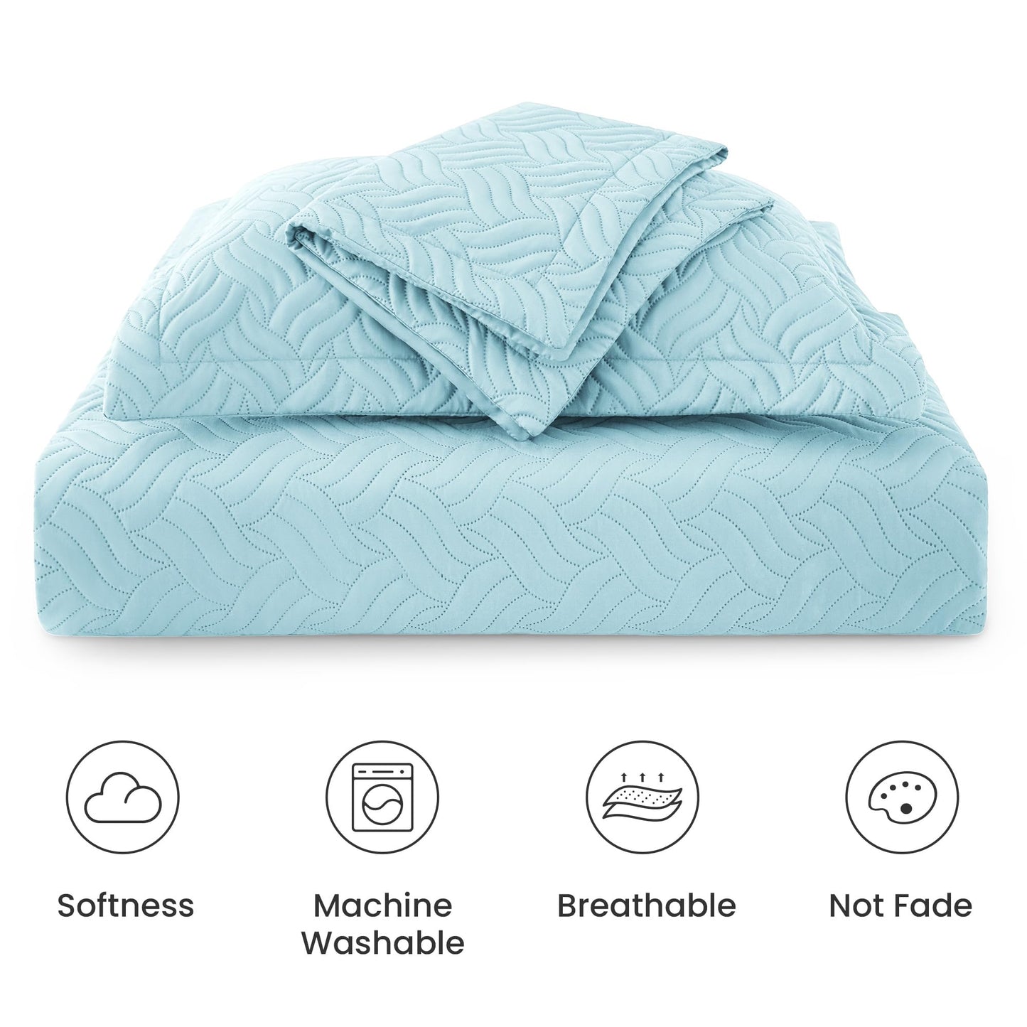 Love's cabin Quilts for Queen Bed Light Blue Bedspreads - Soft Bed Summer Lightweight Bedspread Comforter - Modern Style Wave Pattern Coverlet for All Season - 3 Pieces (1 Quilt, 2 Pillow Shams)