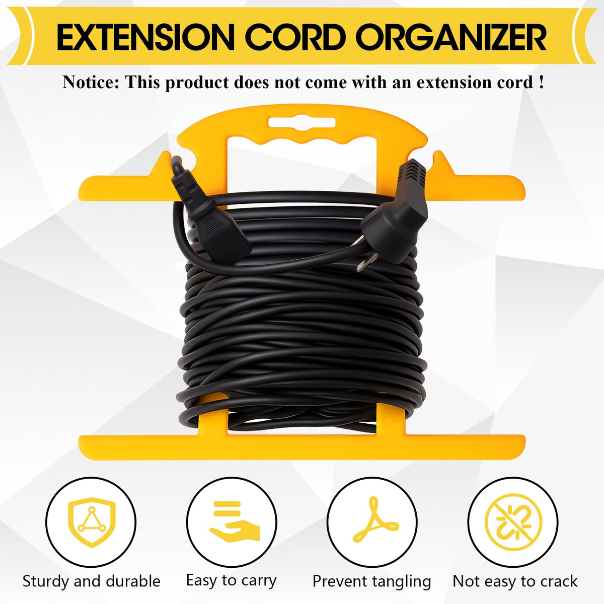 Ripeng 1 Pcs Heavy Duty Extension Cord and Hose Reel with Carrying Handle, Durable ABS H-shape Design Fits 100ft Cord Cable or Water Hose, 50ft Soaker Tube Management (Yellow)