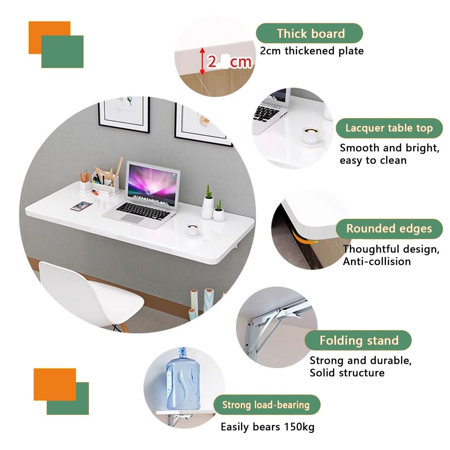 LWJQRSP Foldable Wall Desk, Compact and Space-Saving, Ideal for Small Rooms and Home Offices, Blue, 60x30cm (24x12in) - Perfect for Balconies and Makeup Stations