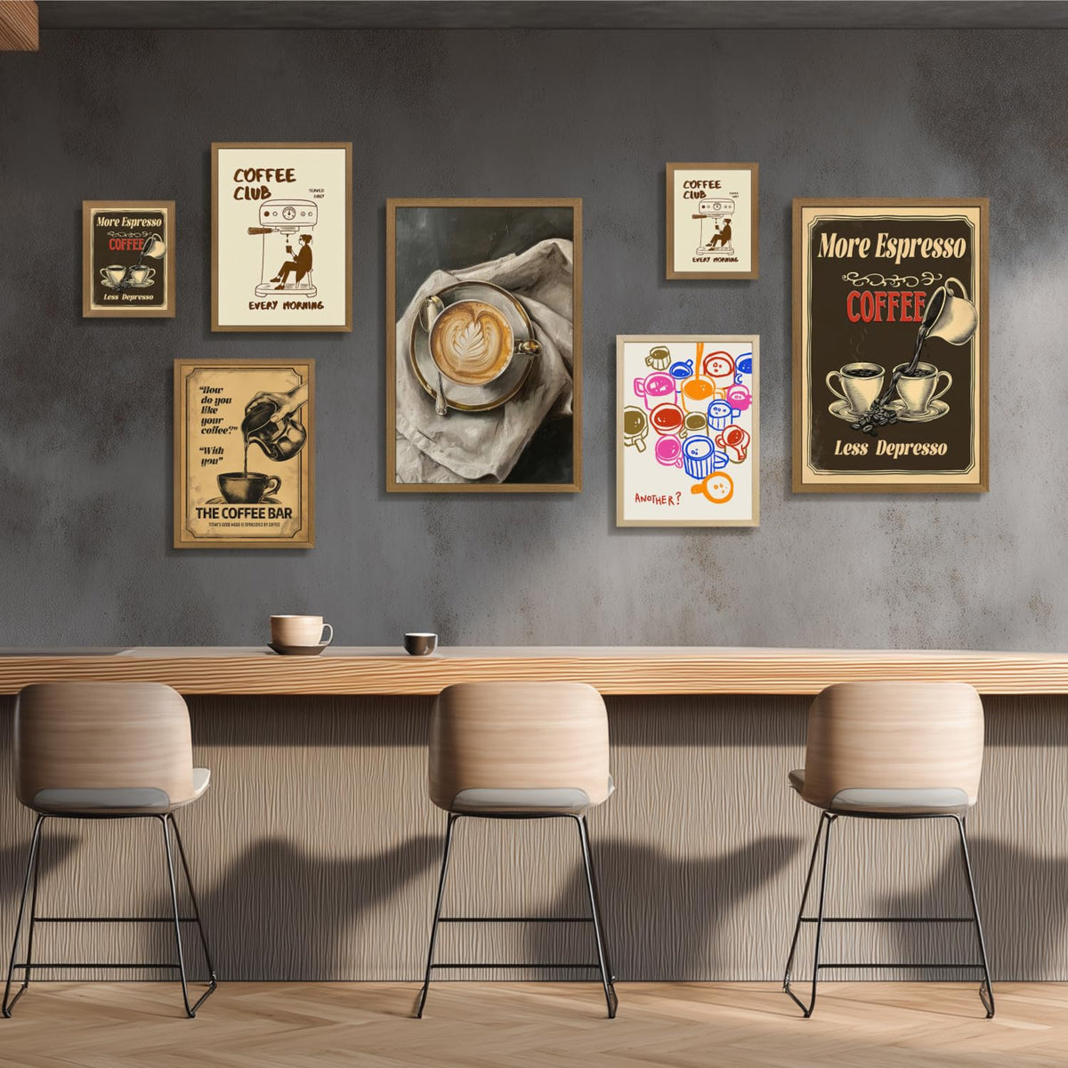 PORENY Funny Coffee Club Wall Art, Modern Minimalist Coffee Bar Decor, Cafe Kitchen Poster Print, Trendy Cafe Station Canvas Painting, Espresso Lover Artwork for Office Wood Framed 16x24 Inch