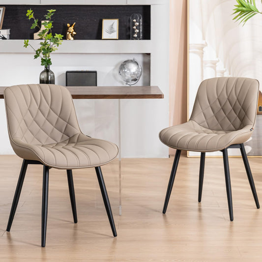 YOUNUOKE Dining Chairs Set of 2 Mid Century Modern Kitchen Chair Comfortable Upholstered Faux Leather Dinner Chairs for Kitchen Dining Room, Khaki