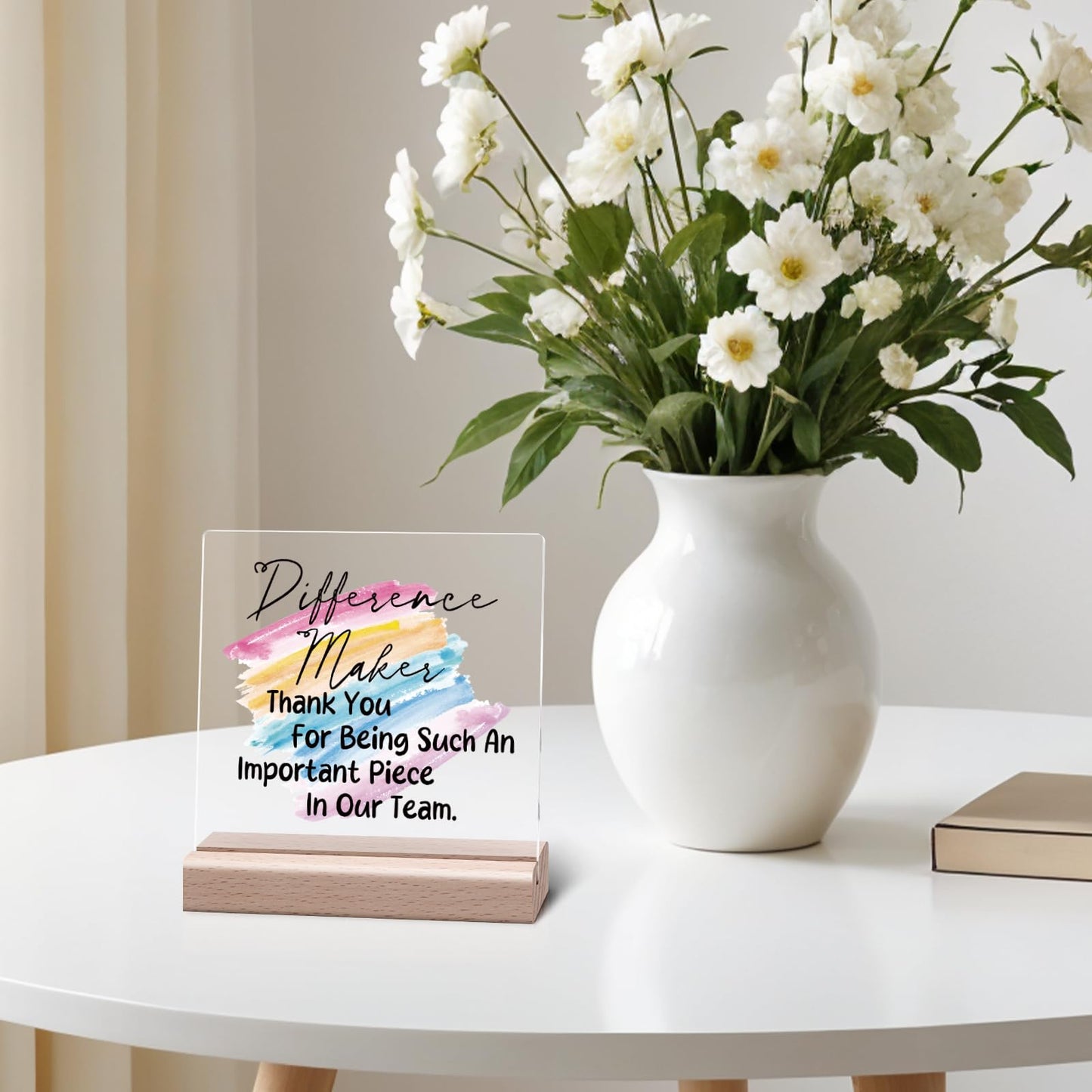 Thank You Gifts for Leader Mentor Boss Teacher Difference Maker Gifts Clear Desk Decorative Sign Employee Appreciation Present for Coworkers Retirement Acrylic Sign With Wooden Stand for Desk Table