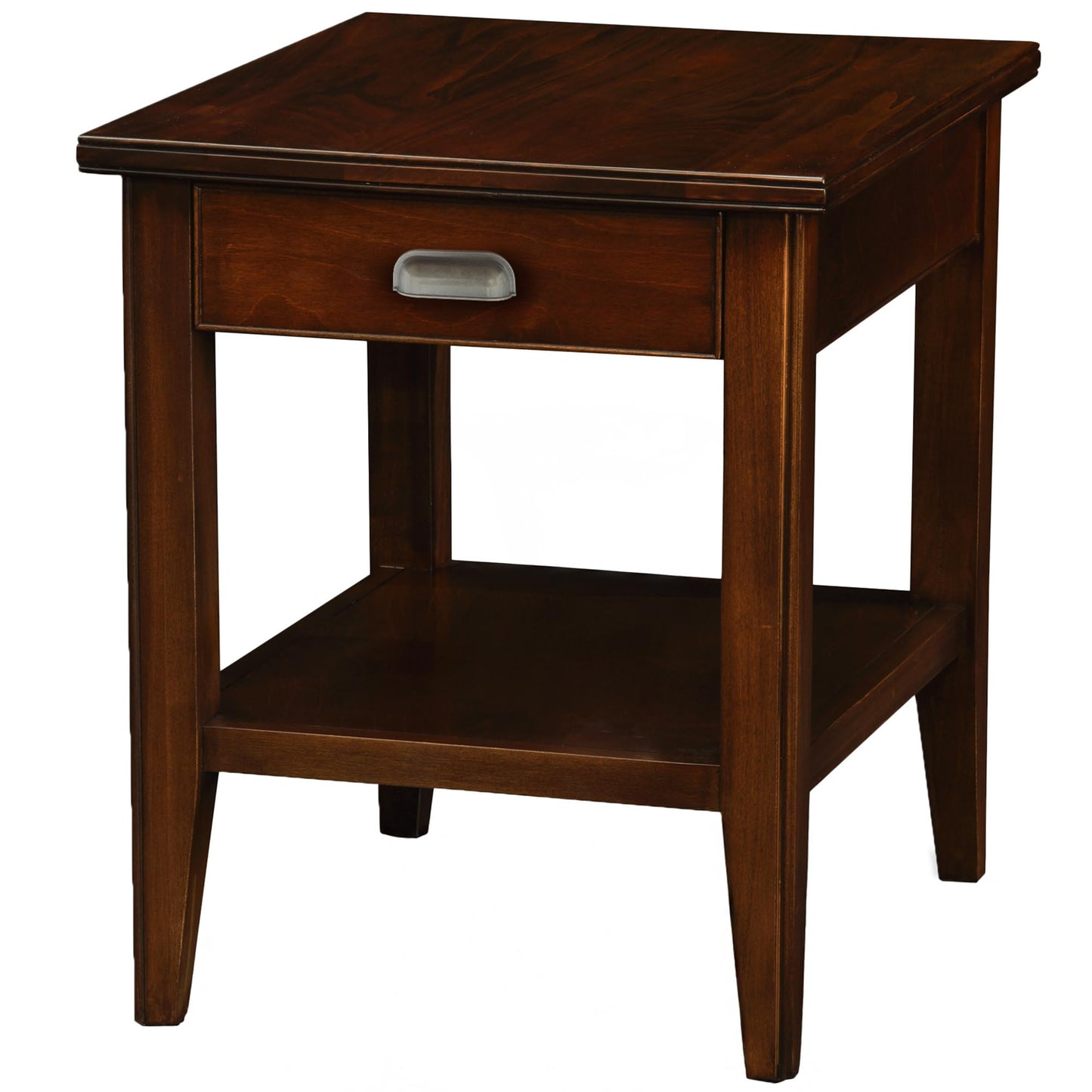 Leick Home Laurent End Table, Solid Wood, 1 Storage Drawer, Bottom Display Shelf, Easy-Assembly, For Living Room/Bedroom, Chocolate Cherry, 20.0 in. L x 24.0 in. W x 24.0 in. H, 10507