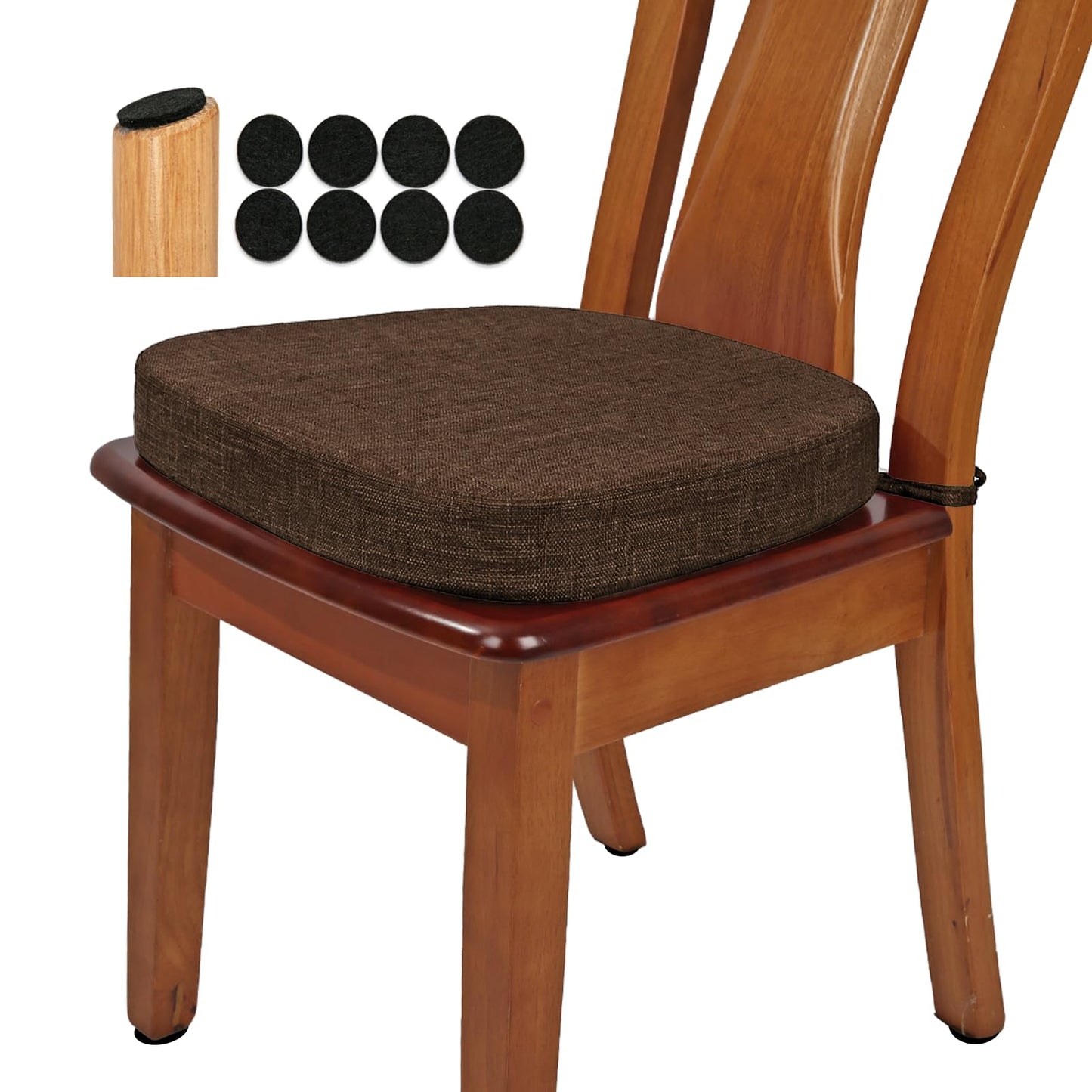 BUYUE Thickened 2.5" Friendly Woven Fabric Dining Chair Cushion, U-Shape High Density Foam Comfortable Chair Pad for Kitchen, Slip Resistant Indoor Seat Cushion (1 Piece, Chocolate)