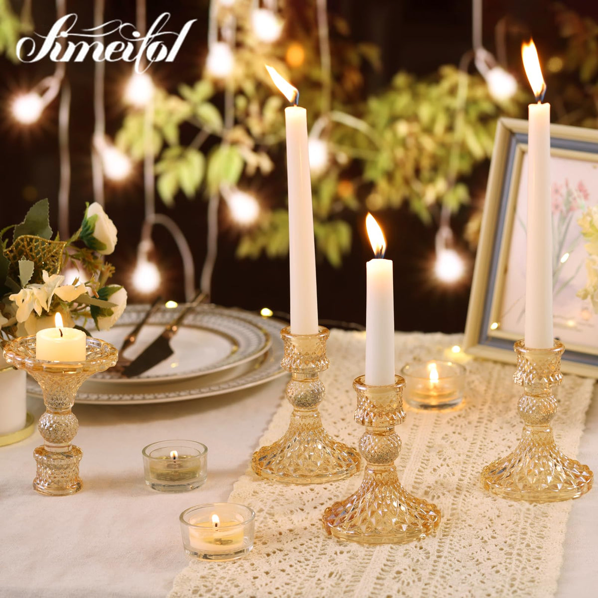 Simeitol Gold Candle Holder Set of 12, Glass Taper Candle Holders, Gold Candlestick Holders, Candle Stick Holder for Table Centerpieces, Wedding, Christmas & Home Decor