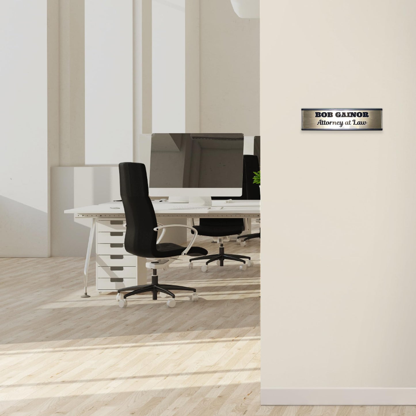 VWAQ Custom Engraved Name Plate for Office Desk or Wall Personalized with Desk Holder or Wall Mount – Professional Office Name 2X8 Color and Fonts