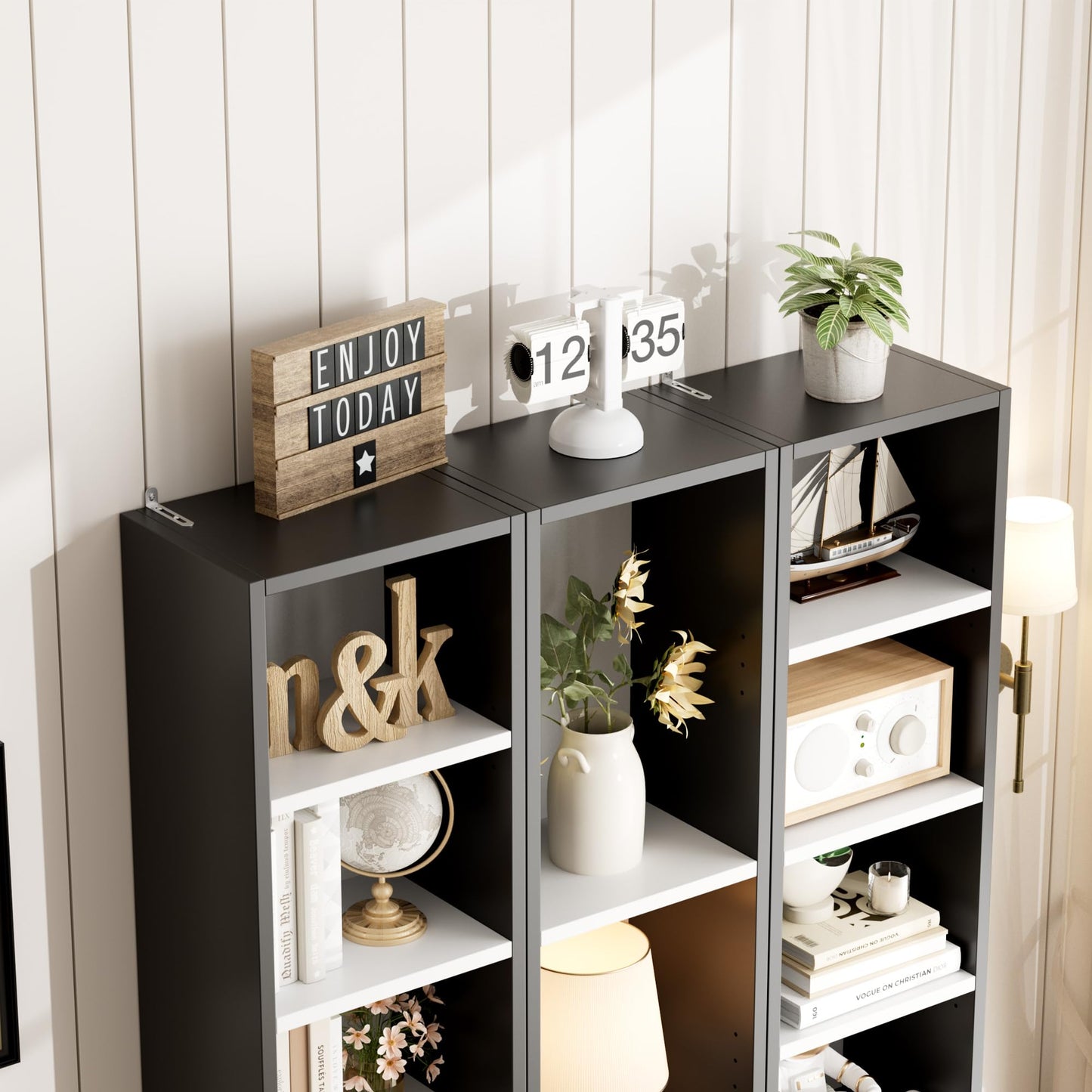 FOTOSOK 8-Tier Media Tower Rack, 11.6 X 9.3 X 71 Inches CD DVD Slim Storage Cabinet with Adjustable Shelves, Tall Narrow Bookcase Display Bookshelf for Home Office, Black/White