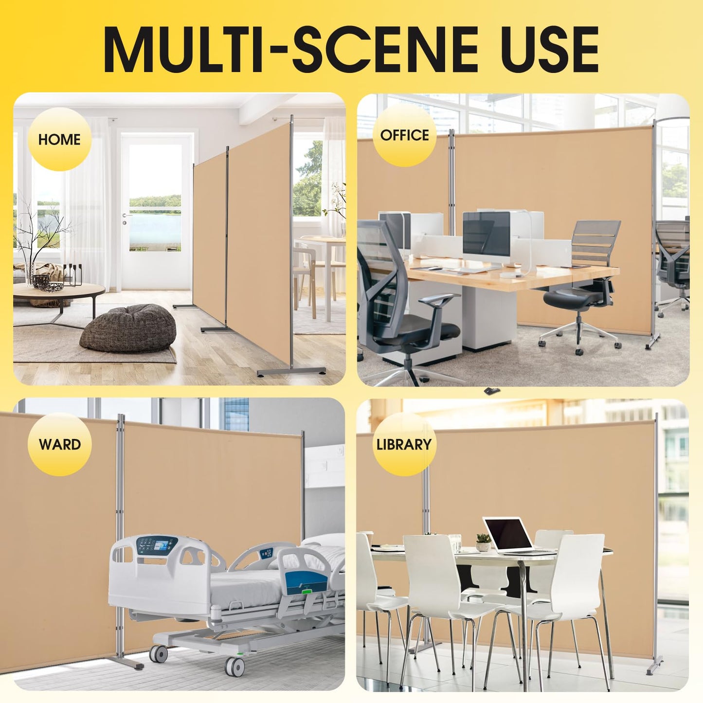 Rantila 2 Large Panels Room Divider,Portable Office Divider,Convenient Movable,Folding Partition Privacy Screen for Bedroom,Dining Room, Study,142" W x 71" H,Beige
