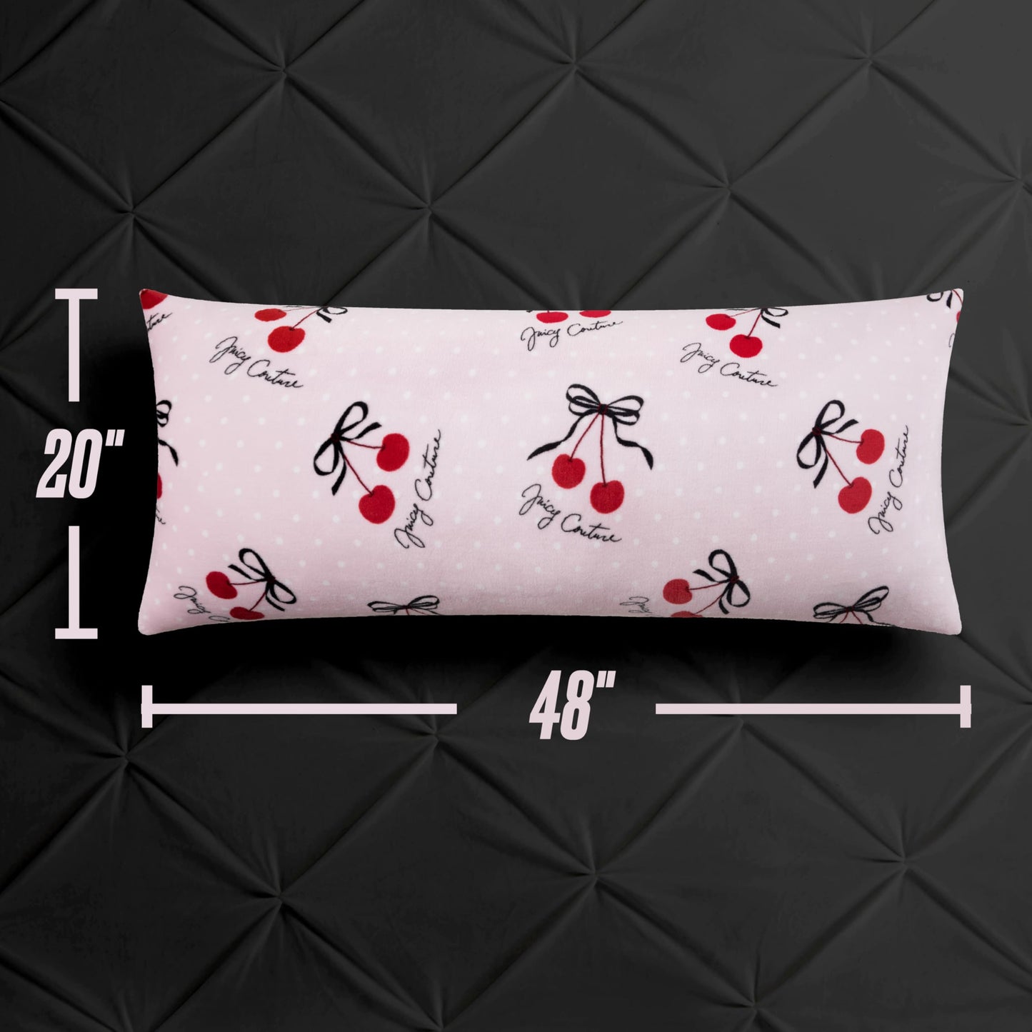 Juicy Couture 20" x 48" Plush Body Pillow, Cherry Bows Pink