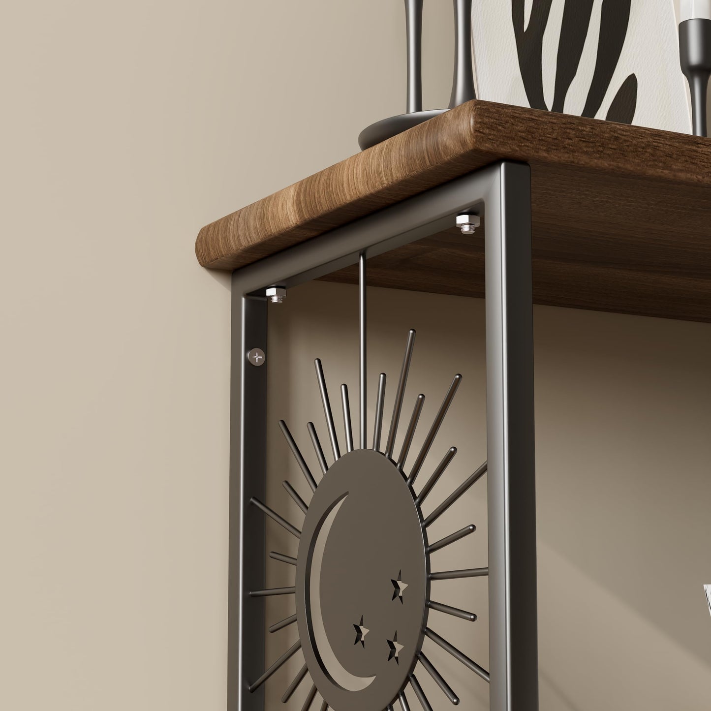 Apresolar Floating Nightstand Wall Mounted - Natural Solid Wood Night Stand, Bedside Table 2 Tier Shelf, Modern Metal Celestial Side Floating Shelves Decor for Living Room Bedroom