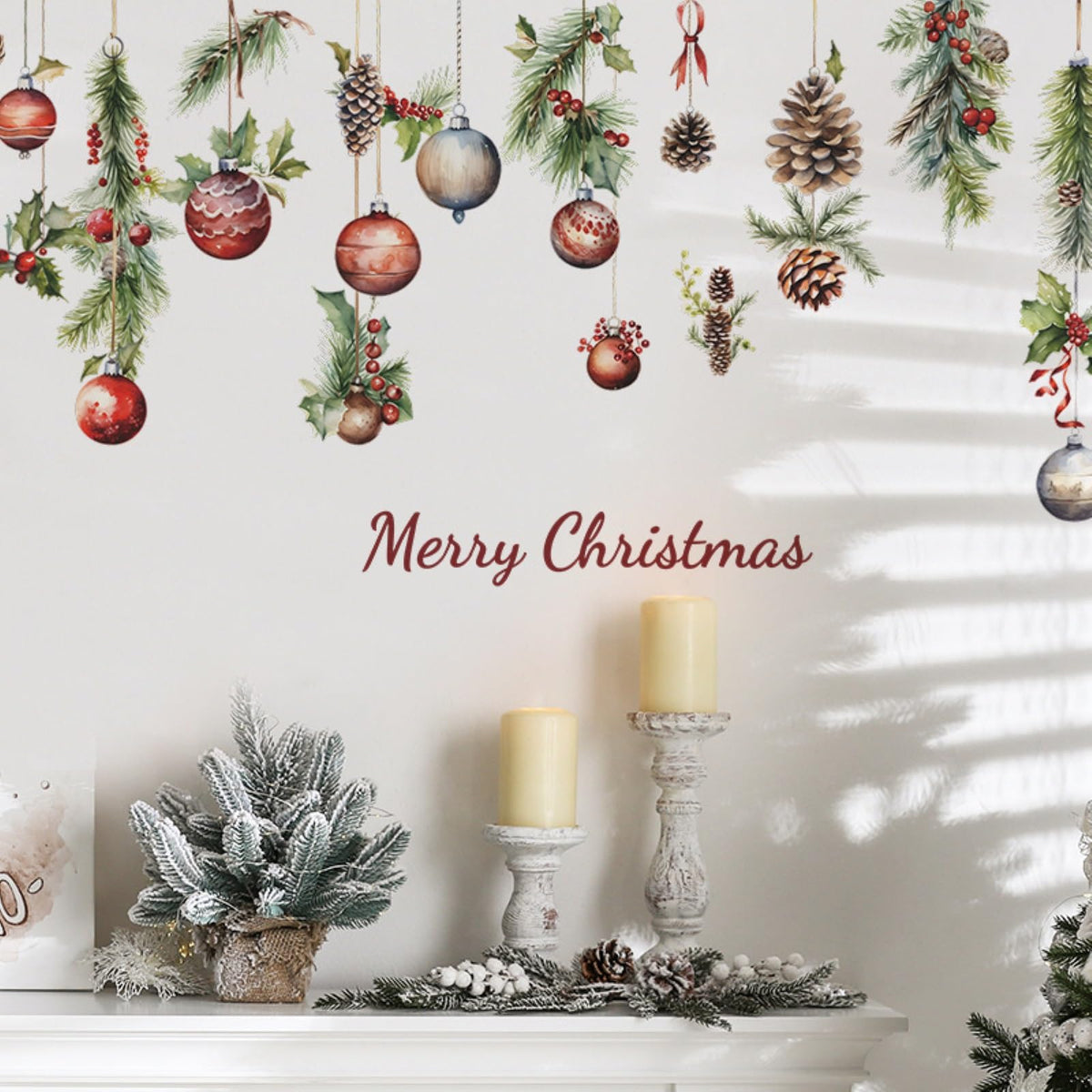 Merry Christmas Wall Decals Pine Cone Snowflake Wall Stickers Christmas Winter Home Wall Art Decor for Kids Room Classroom Office Bedroom Living Room Kitchen Playroom Decor