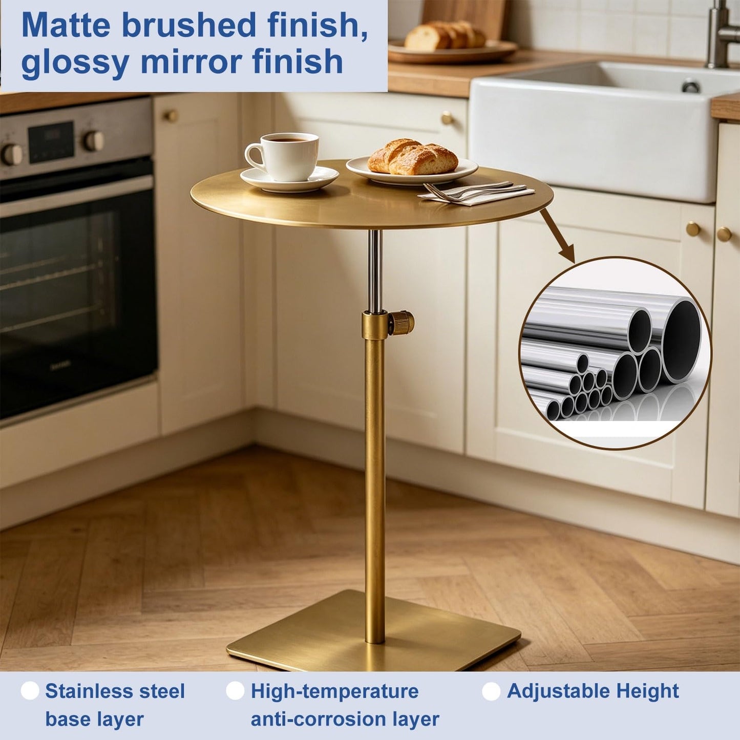 Stylish Modern Stainless Steel Round Cocktail Table - 35cm Bistro Dining Table for Cafes, Restaurants, Dessert Shops & Pub Counter - Durable & Elegant Design