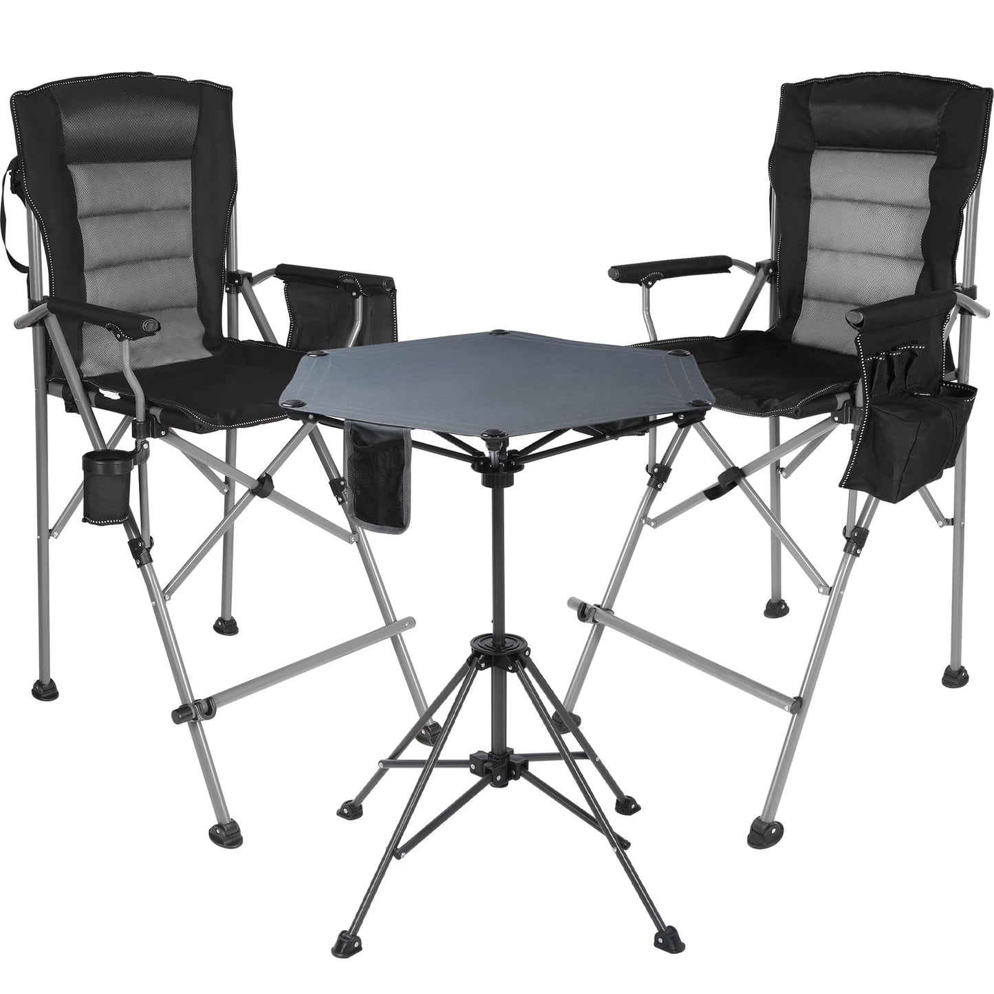 Stonehomy Extra Tall Folding Chairs 2 Pack & Adjustable Height Folding Table Set, Portable Outdoor Bar Table & Foldable Director Chairs with Makeup Pocket for Backyard,Beach,Travel with Storage Bag