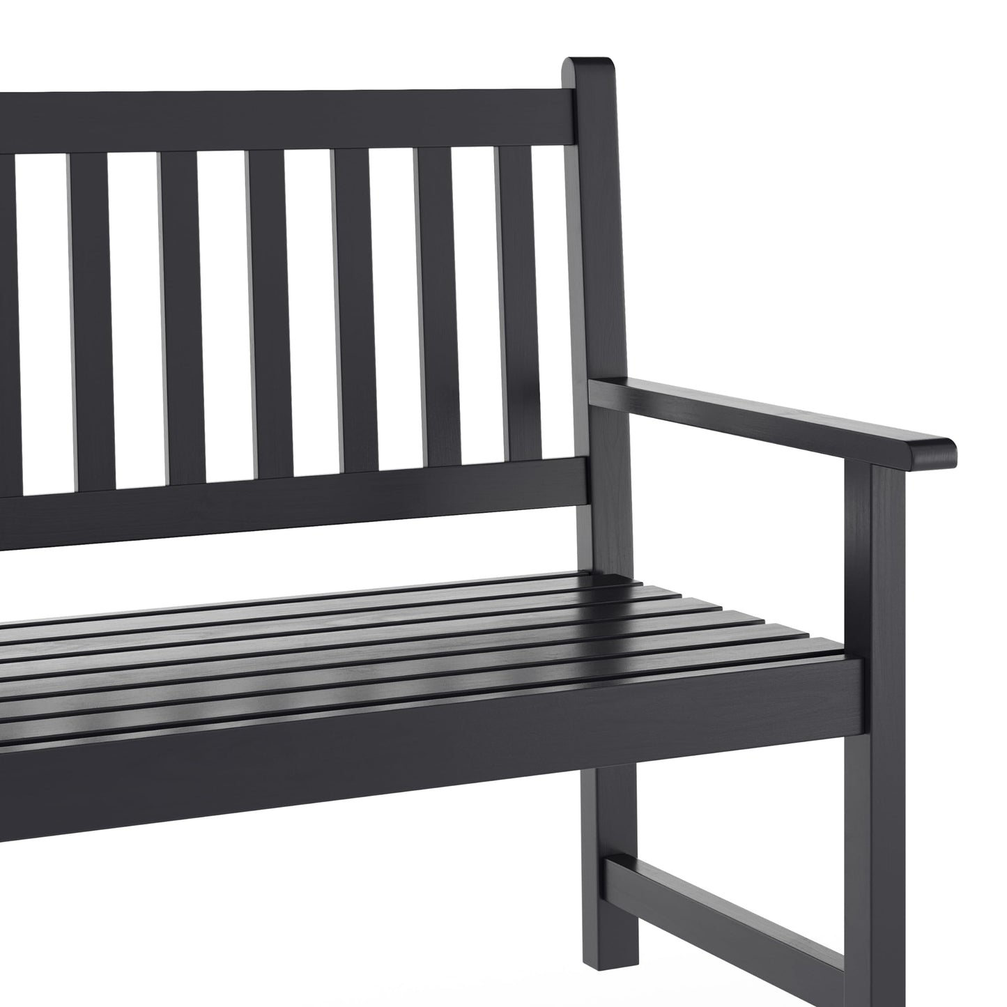Flash Furniture Adele Commercial Indoor/Outdoor Acacia Wood Bench, 2-Person Slatted Patio Loveseat, for Use in Yard, Garden, Porch, or Park, Black