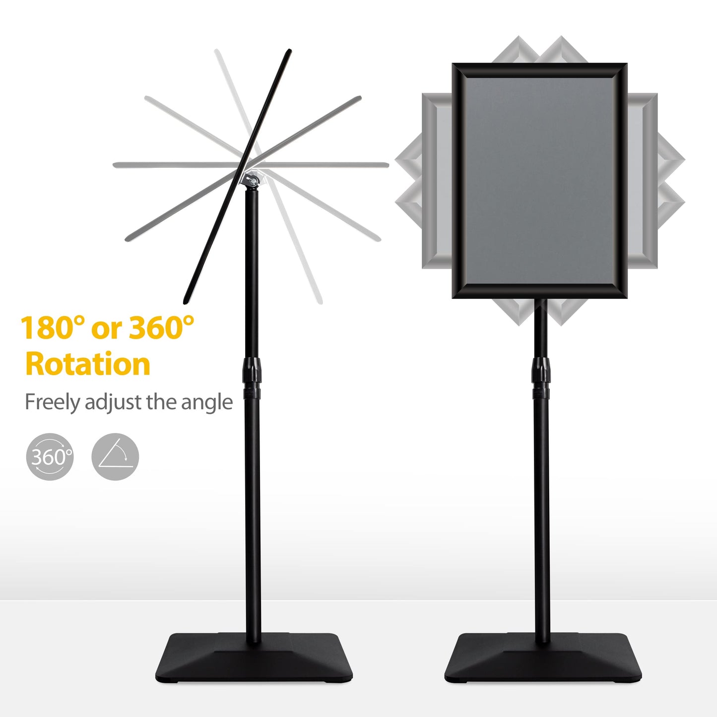 VAIIGO 3 Packs Heavy Duty Pedestal Poster Sign Stand, 11"x17" Adjustable Floor Standing Sign Holder with 6.6Lbs Solid Steel Base for Vertical and Horizontal View Sign Displayed Stands, Black