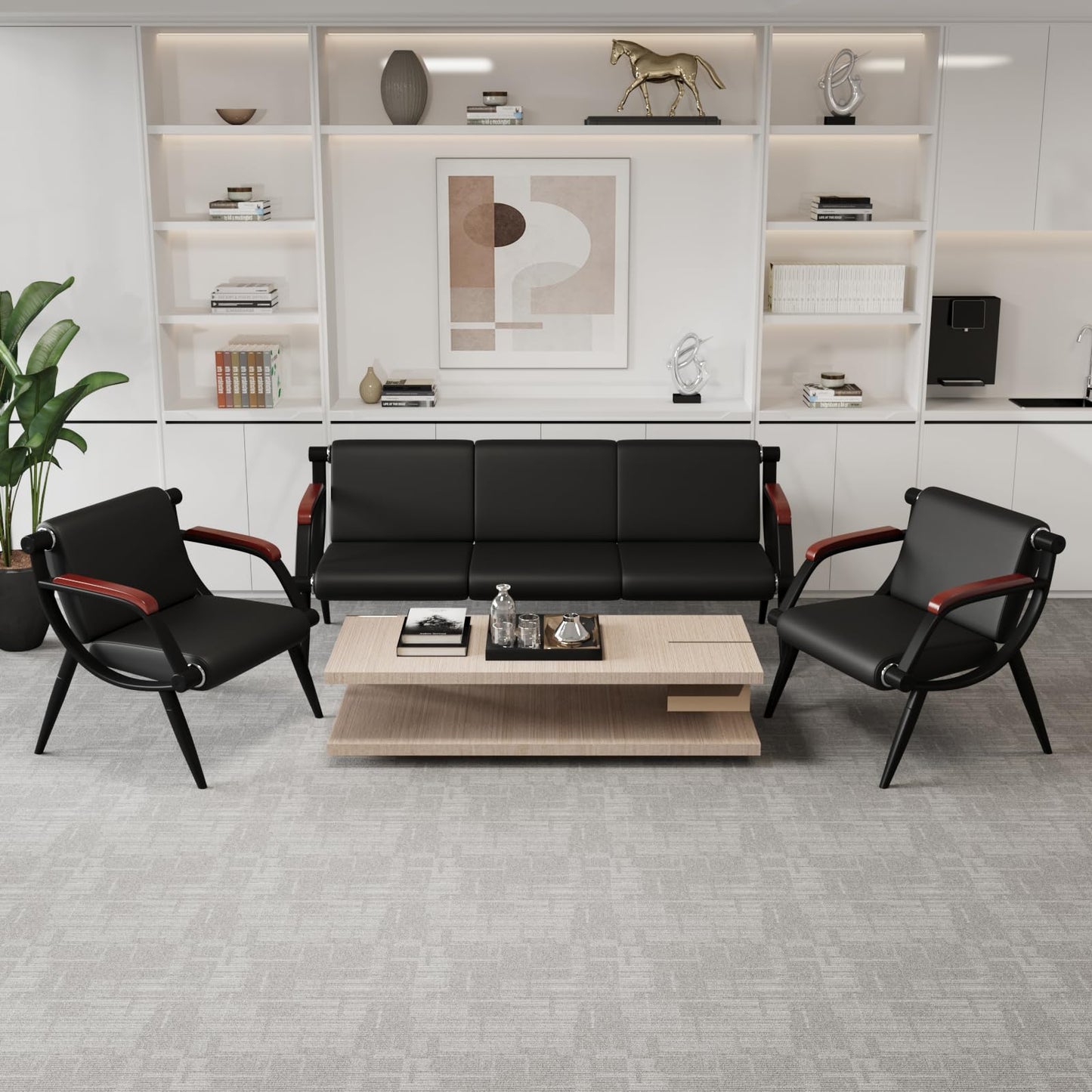 wonline Waiting Room Chairs, Office Furniture Reception Chairs with Arms, Leather Chairs is Suitable for Clinic,Airport,Hospital,Barber,Salon,Bank-Black