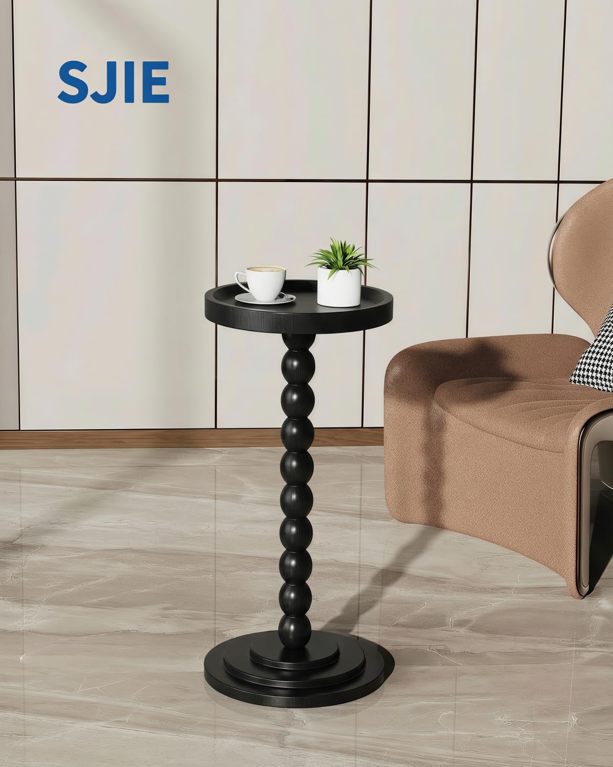 Round Wooden Side Table & Drink Table | Sturdy & Functional Mid-Century Modern Design with Solid Wood Base for Living Room, Bedroom, Office & More