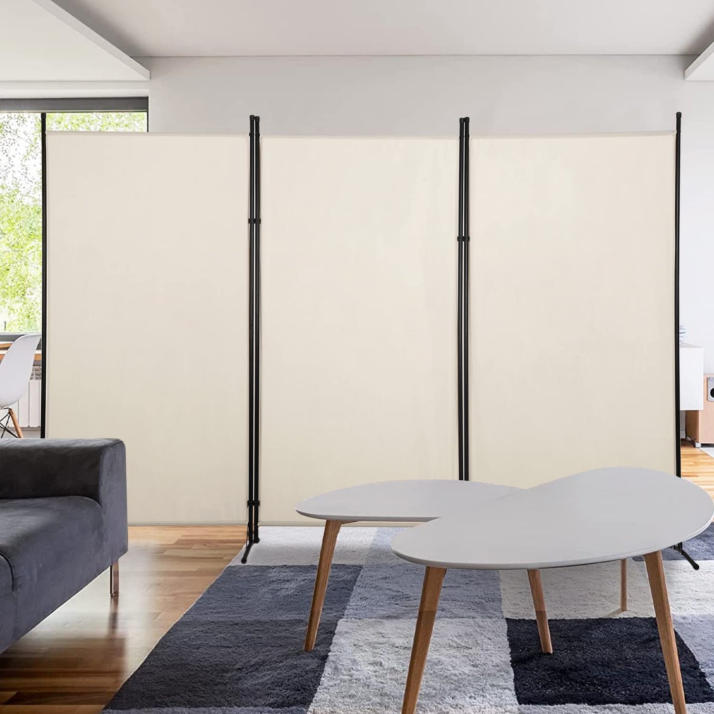 PayLessHere 3 Panel Room Divider Folding Privacy Screen 5.9FT Partition Room Separators with Metal Frame Portable Freestanding Room Divider for Bedroom,Office,Dining Room,Living Room,Beige
