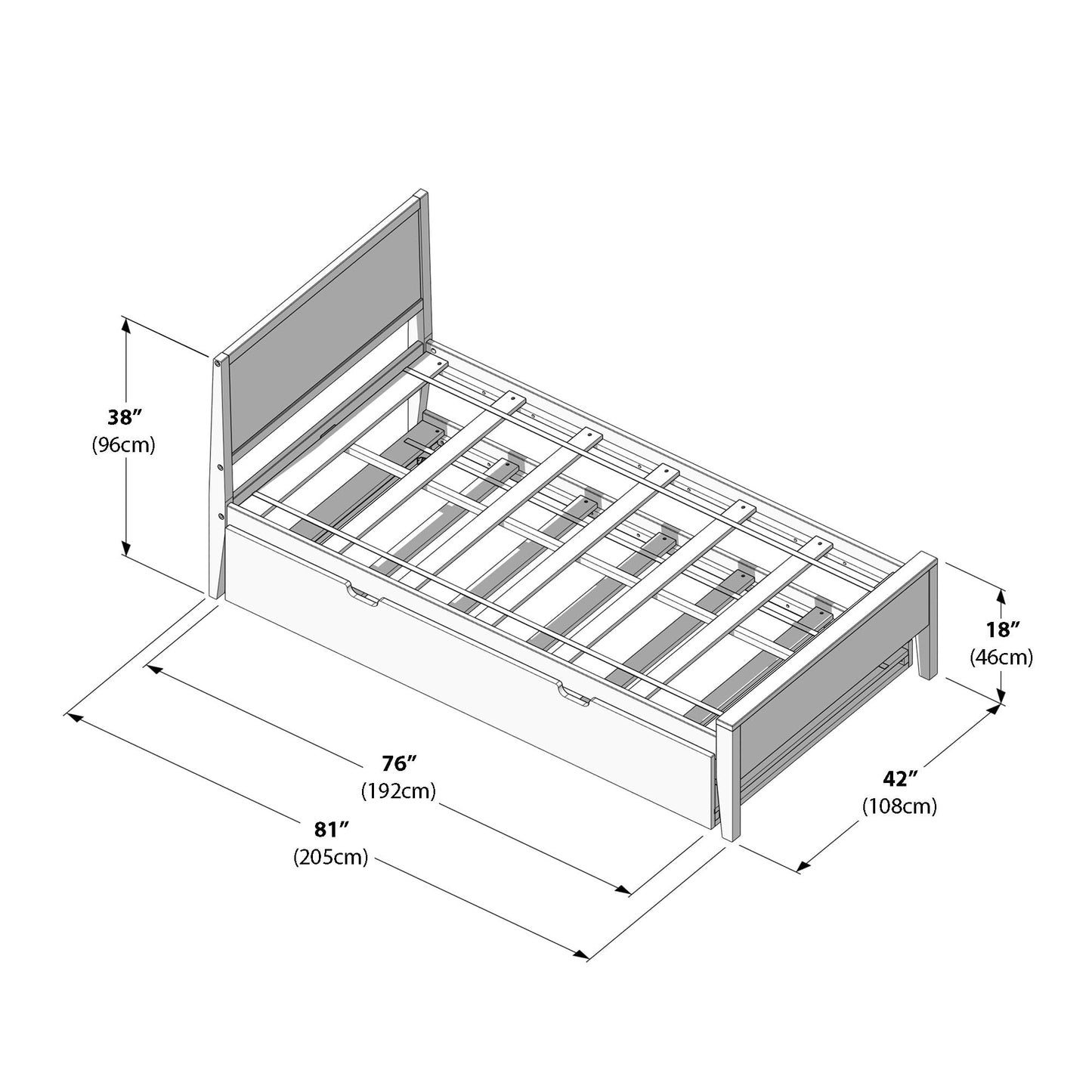 Max & Lily Classic Twin Bed, Panel Headboard, with Trundle, White