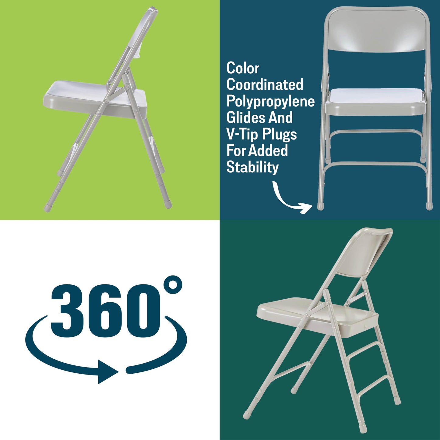 Steel Portable Folding Chairs by National Public Seating – 300 Series Premium Heavy-Duty Foldable Chairs for Indoor & Outdoor, Set of 4 – Comfortable, Durable, Institutional-Grade, Grey