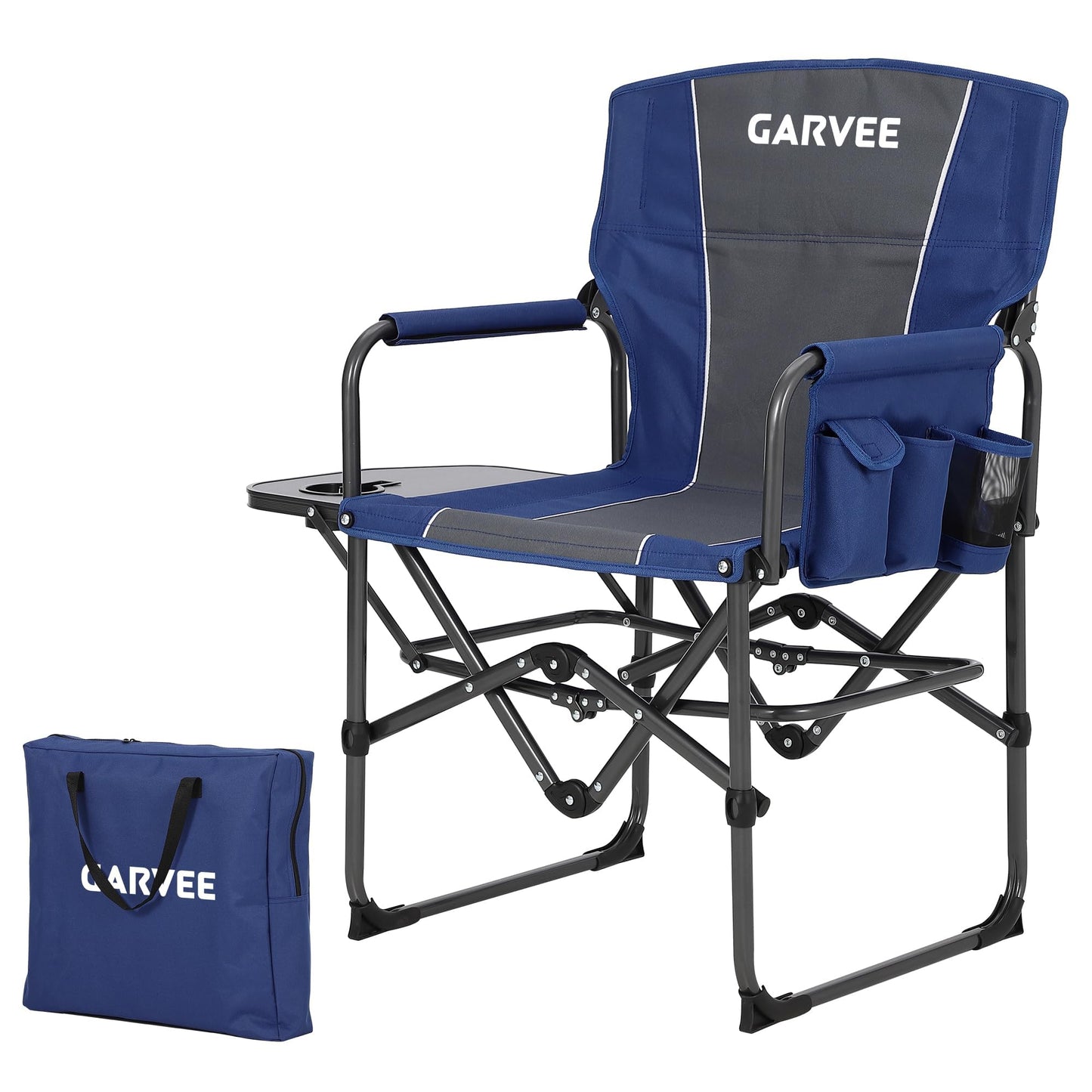 Oversized Camping Directors Chair, Portable Folding Lawn Chairs for Adults Heavy Duty with Side Table, Outdoor Foldable Camp Chair with Pocket for Beach, Fishing, Picnic, Outdoor Foldable Camp Chair