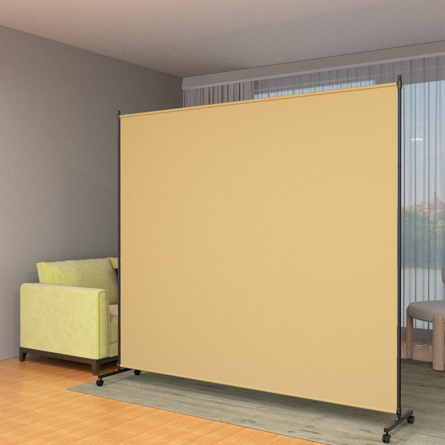 VAMFUTRE Single Panel Room Divider/Privacy Screen with Caster Wheels and Brakes - Stylish and Versatile Partition for Home,Office,School and Restauran (Bright Yellow, 6FT*6FT)