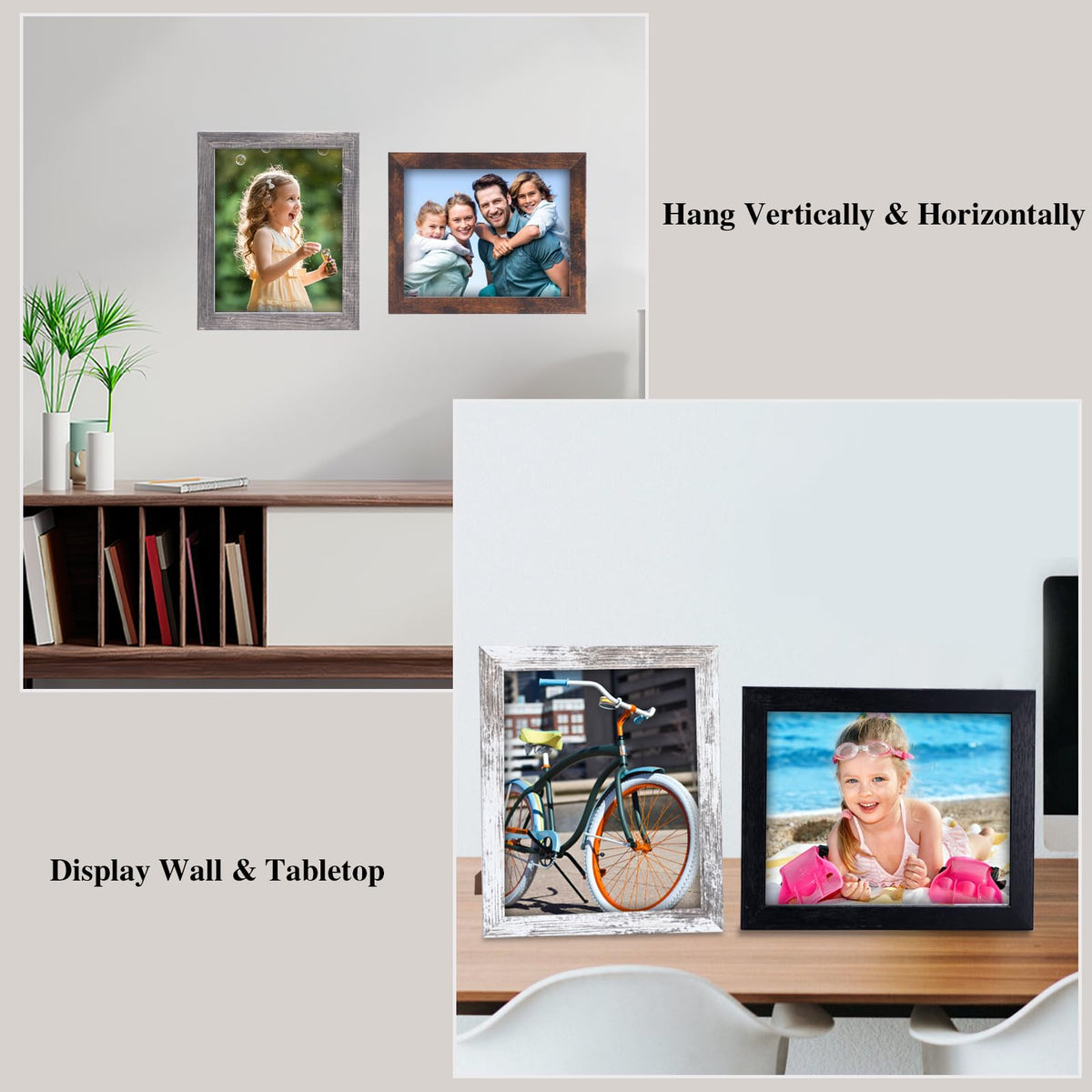 PETAFLOP 4x6 Frame Set of 7, 4x6 Picture Frame in Multi Colors, Rustic Wooden Frames for Tabletop and Wall Mounting Display