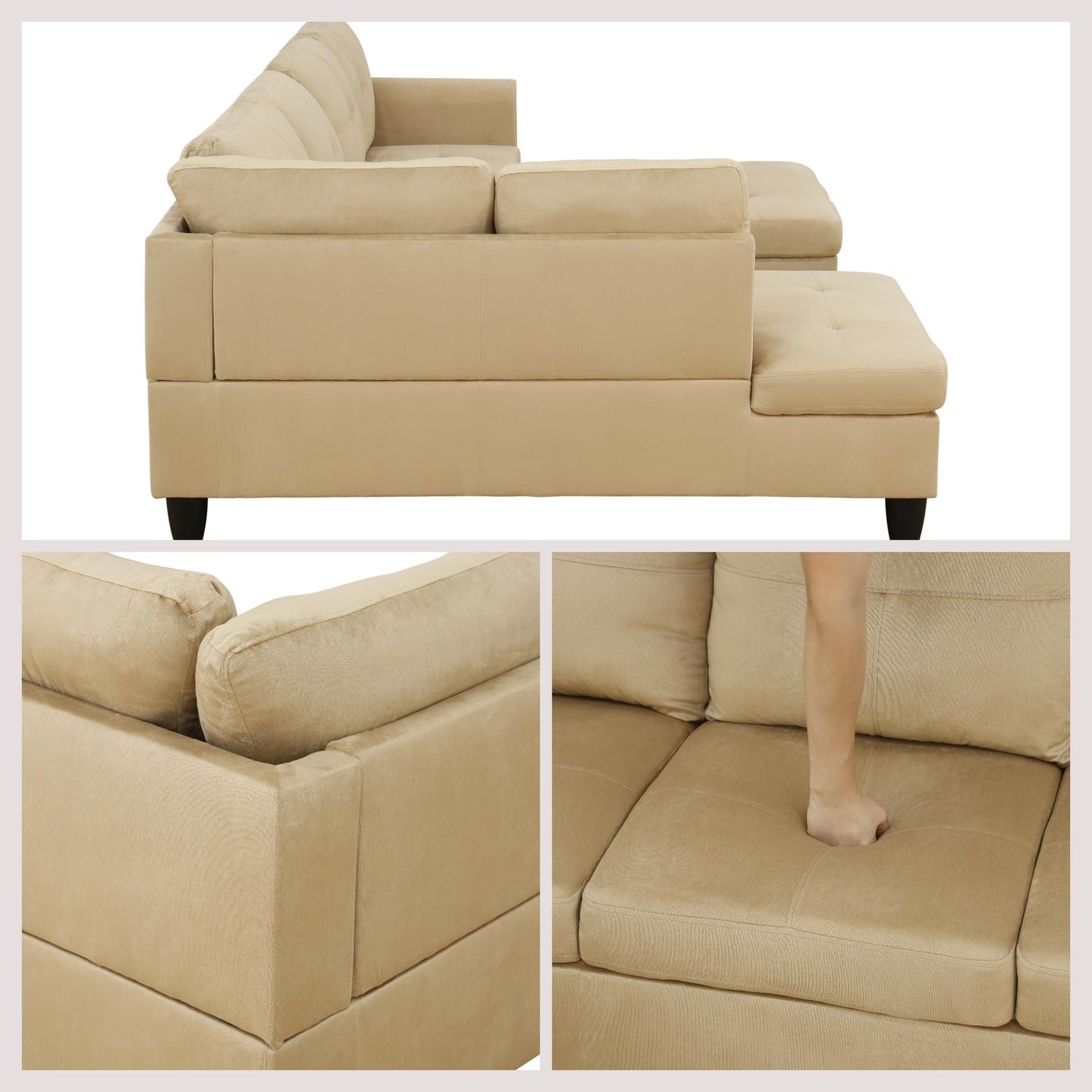 Trygoal 97" L Shaped Couch Sectional Couches with Chaise and Storage Ottoman, 3 Pieces Modular Convertible Sofa for Living Room Furniture Sets and Small Apartment, Beige