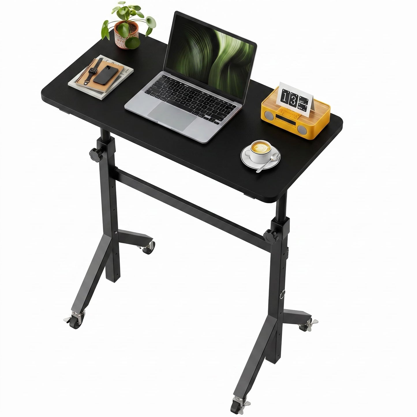 Marsail Mobile Stand Up Desk with Wheels, Adjustable Height Desk from 28.3″ to 46.5″, Rolling Standing Desk with Lockable Wheels, Portable Small Desk for Walking Pad and Treadmill, Black