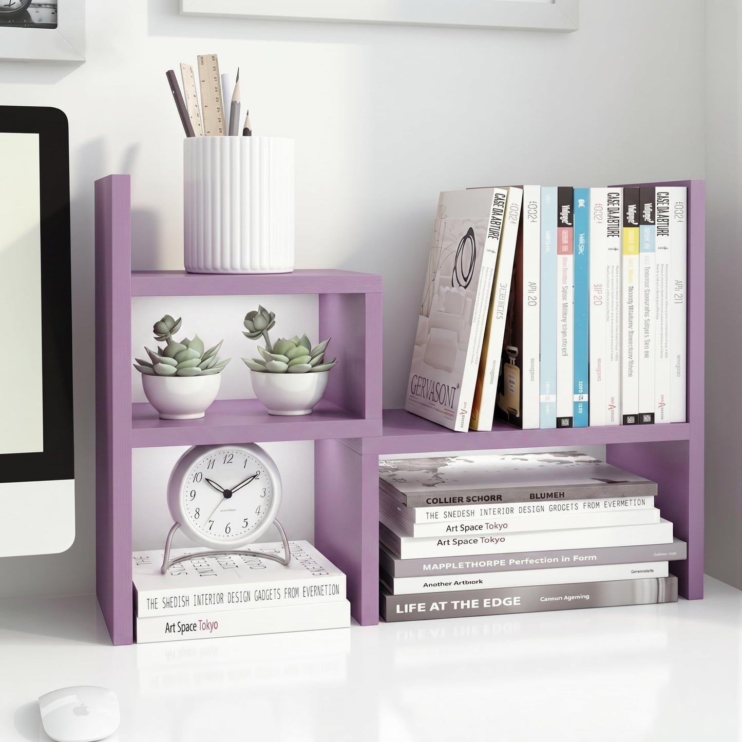 Jerry & Maggie Desktop Organizer Office Storage Rack Adjustable Wood Display Shelf Birthday Gifts Toy Home Decor Free Style Rotation Display True Natural Stand Shelf (Violet)