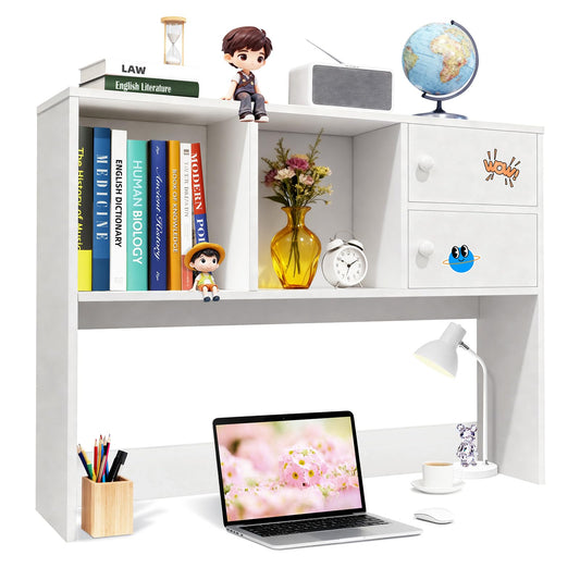 YGYQZ White Desk Hutch with 4 Storage Shelves, Desktop Bookshelf & Monitor Stand for Home Office, Space Saving Desk Organizer for Study Room, Dorm & Gaming Desk