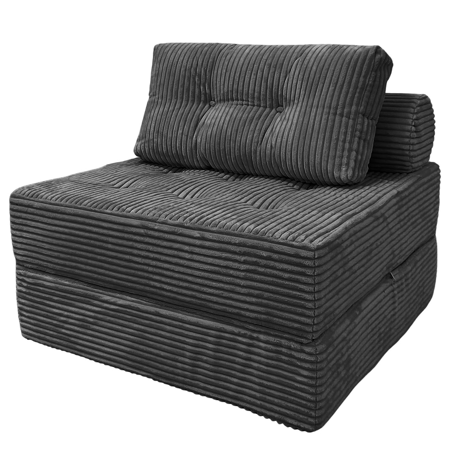 HonTop Folding Sofa Bed, Convertible Couch Chair with Pillow, Boneless Velvet Foldable Sleeper Sofa with Back Support, Portable Fold Out Lounger for Living Room, Apartment & Dorm, Dark Grey Corduroy
