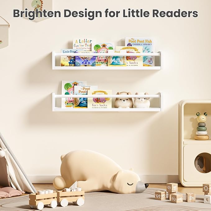 upsimples 2 Pack Nursery Book Shelves, 23.6 Inch Floating Bookshelves