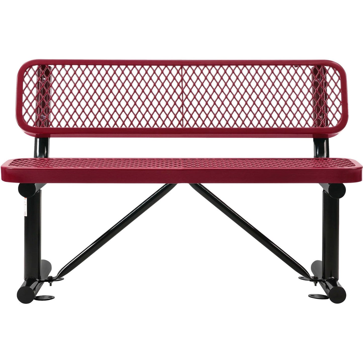 Global Industrial 48" L Outdoor Steel Bench with Backrest, Expanded Metal, Red