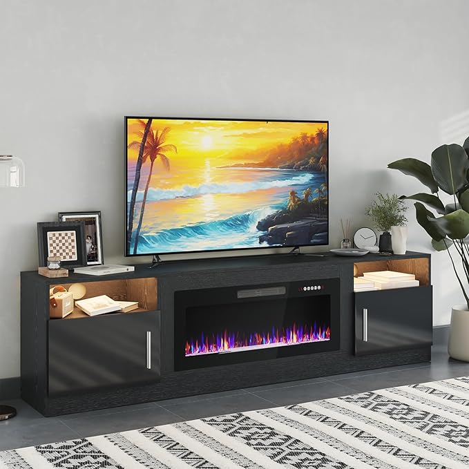 PRETZI Fireplace TV Stand with 36" Fireplace Up to 90" TVs, Remote Control