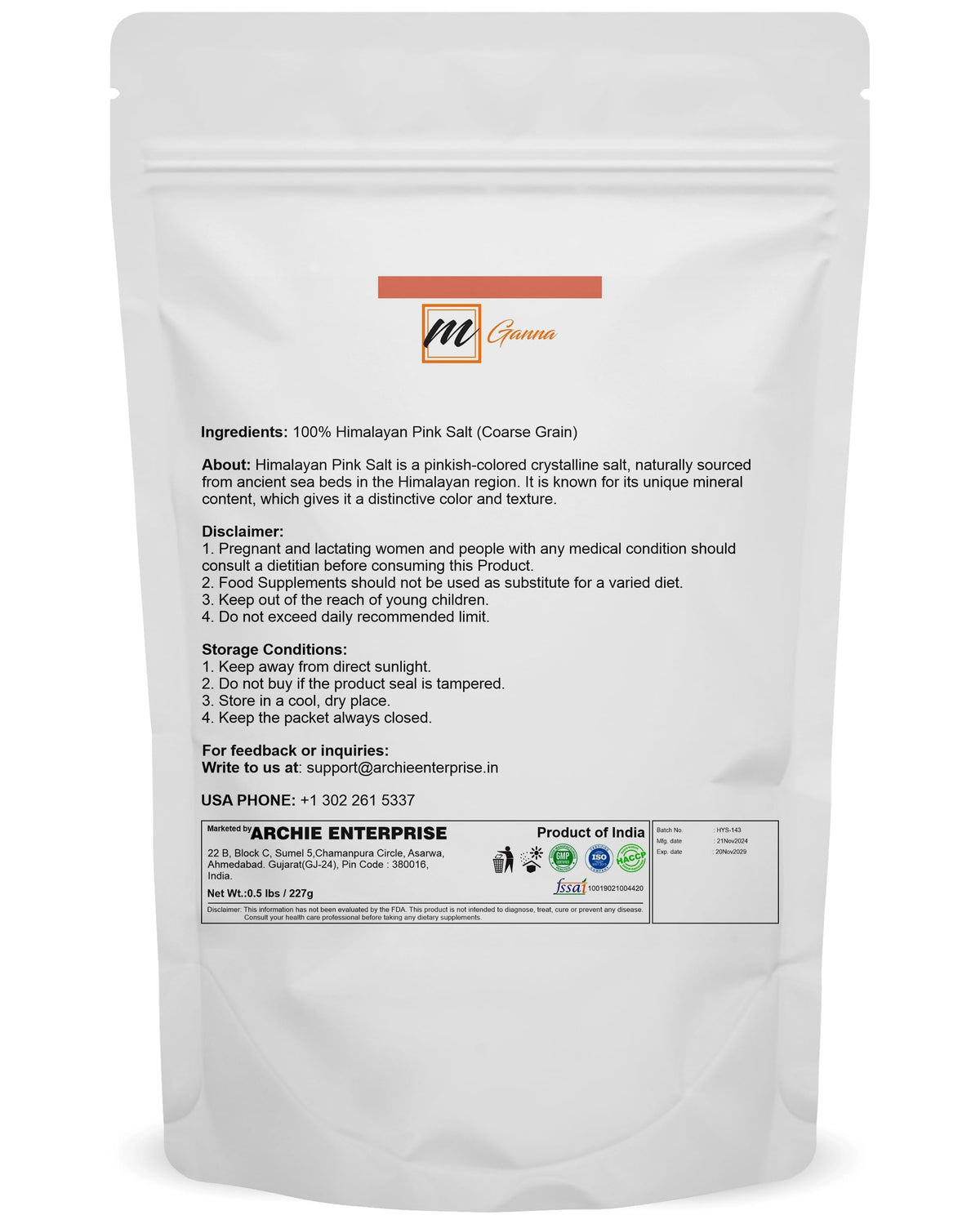 mGanna 100% Natural Himalayan Pink Salt Granules - Use as Cooking or Bath Salt 227 GMS / 0.5 lbs