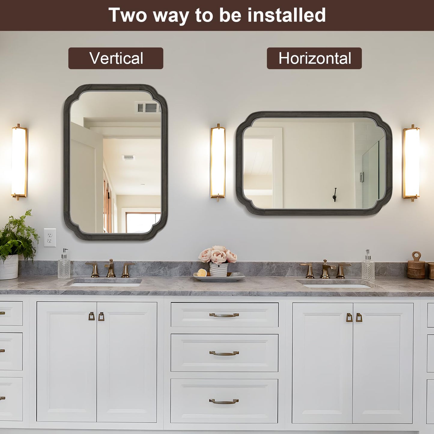 WallBeyond 20" x 30" Rounded Corner Arch Wall Mirror with Wood Frame for Entryway, Living Room or Bedroom Home Decor - Light Woodgrain [20" x 30" Black]
